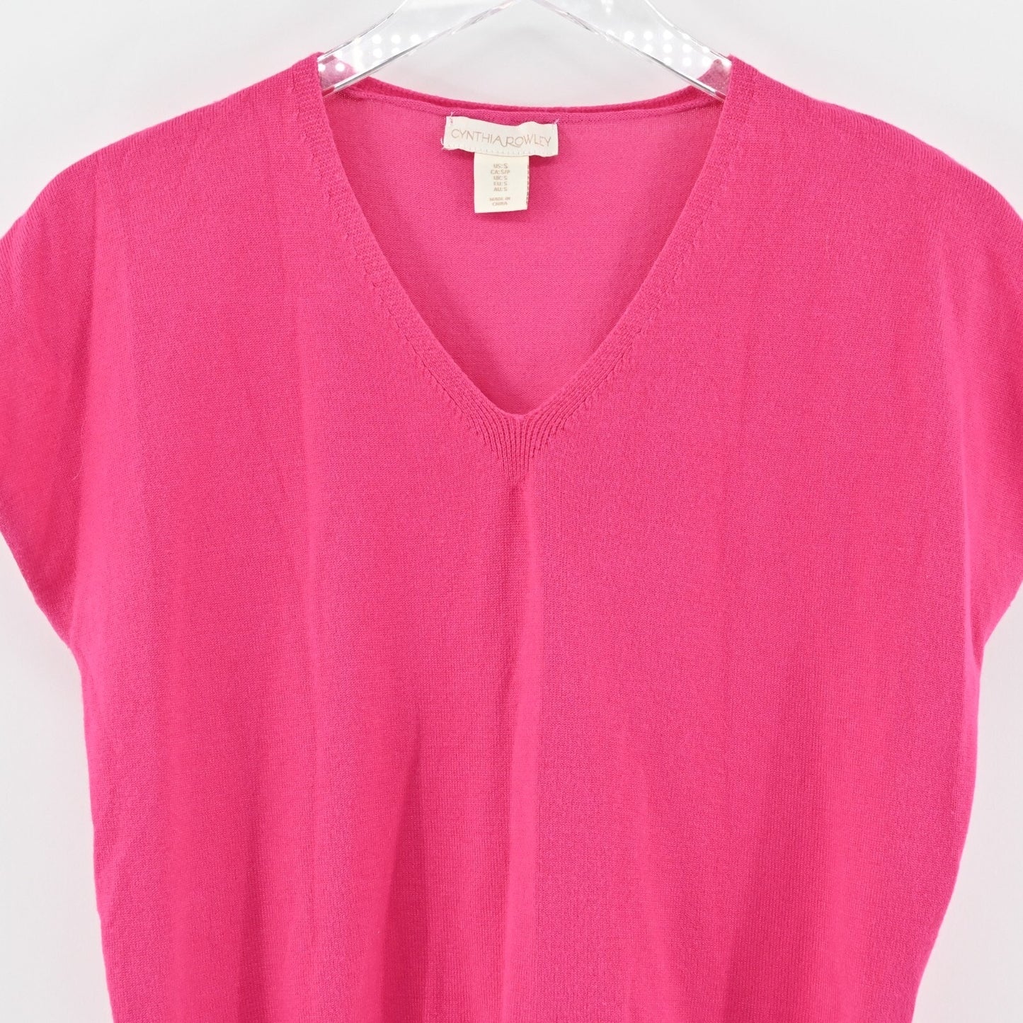 CYNTHIA ROWLEY Pink Sweater Womens Size S VNeck Short Dolman Sleeve Knit Top