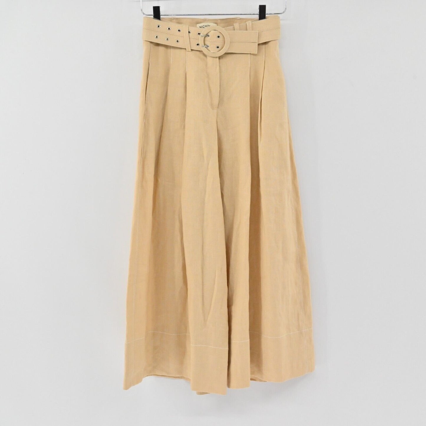 NICHOLAS Pants Womens Size 2 Natural Linen High Rise Wide Leg Pleated Cropped