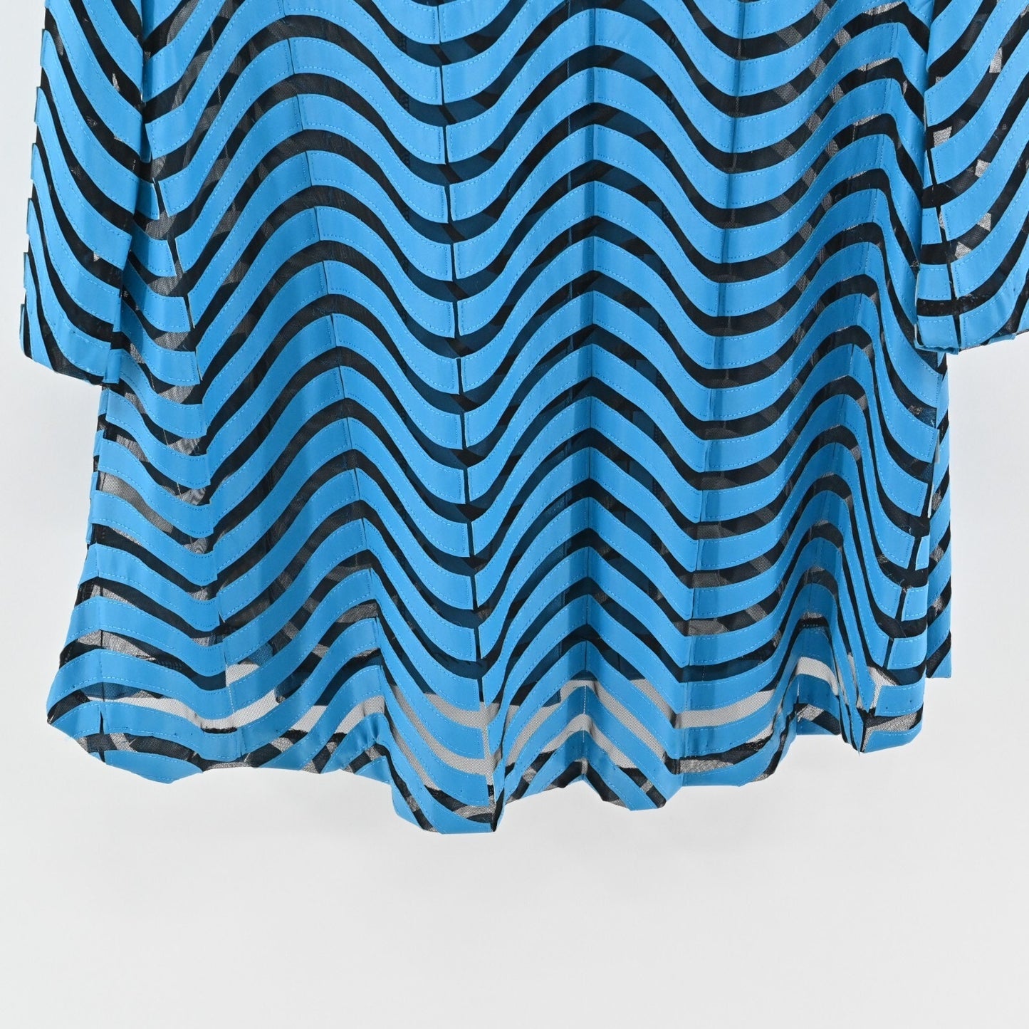 IC by CONNIE K Textured Jacket Womens Size M Blue Black Mesh Wavy Stripe Retro