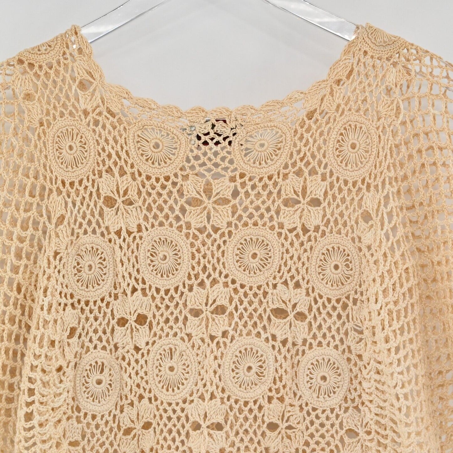 Vtg SK IMPORTS Crochet Top Womens Sz S Handmade Knit Boho Flutter Festival Fairy