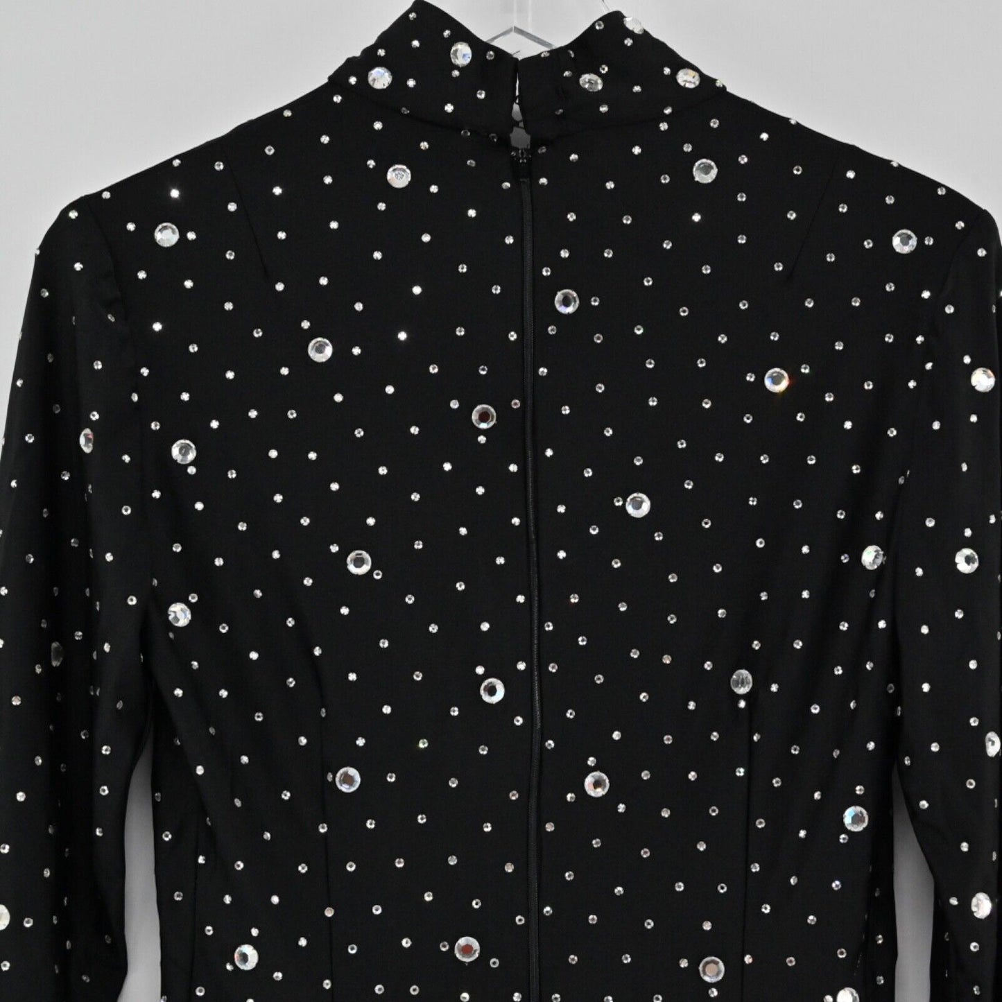 VINTAGE Bodysuit Womens Size 8 Black Rhinestone Mock Neck Long Sleeve Dance Glam