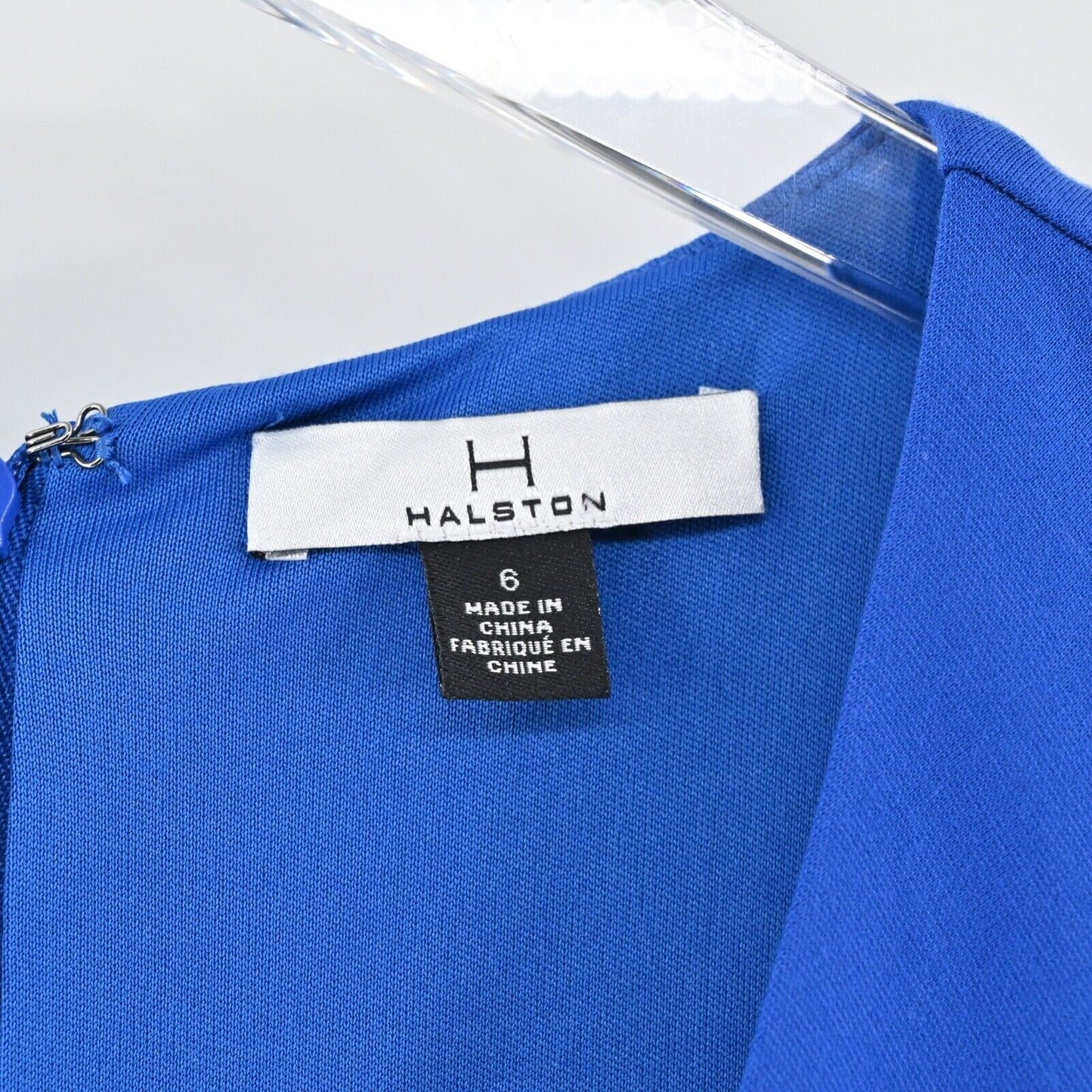 H by HALSTON Dress Sz 6 Blue Ruffle Flutter Sleeve Faux Wrap V Neck Jersey Shift
