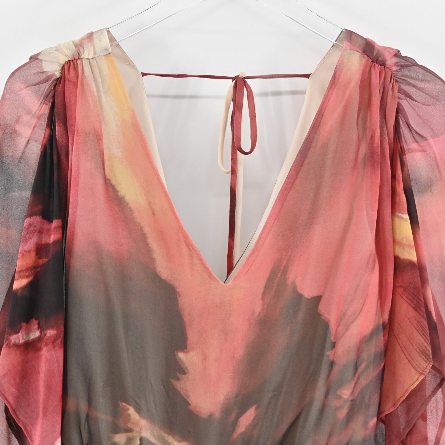 ALICE OLIVIA Womens Silk Peplum TopSize S Fairy Whimsical Pink Brown Blouse