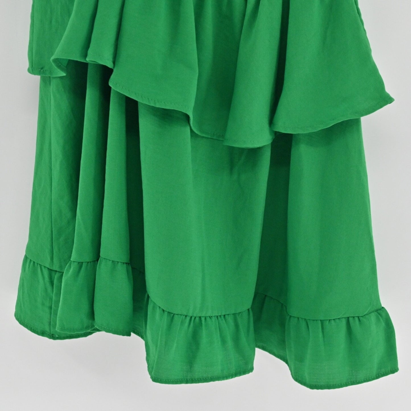 ZARA Womens Green One Shoulder Dress Size L Mini Tiered Ruffle Boho Preppy Beach