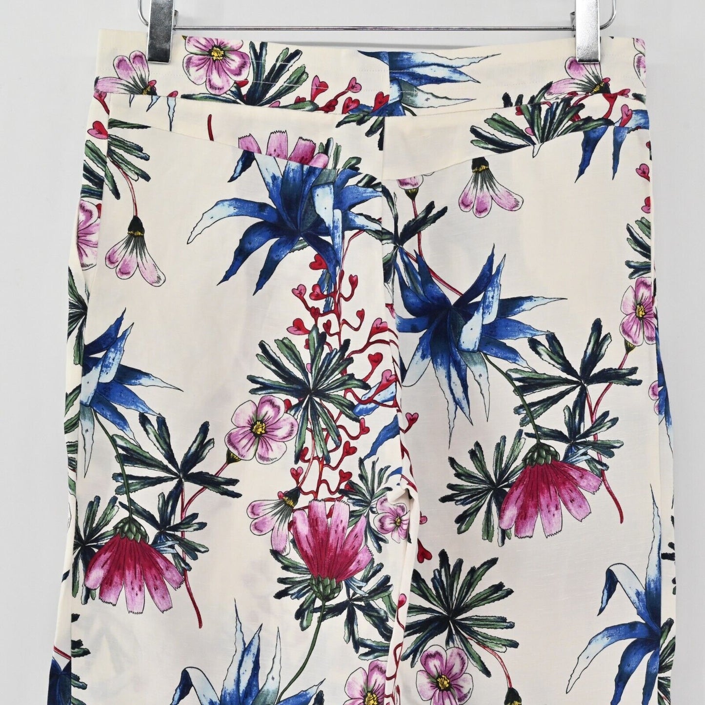 MAJE Pants Womens Sz S Paolo Floral Print Straight Leg Silk Linen Tropical FLAW