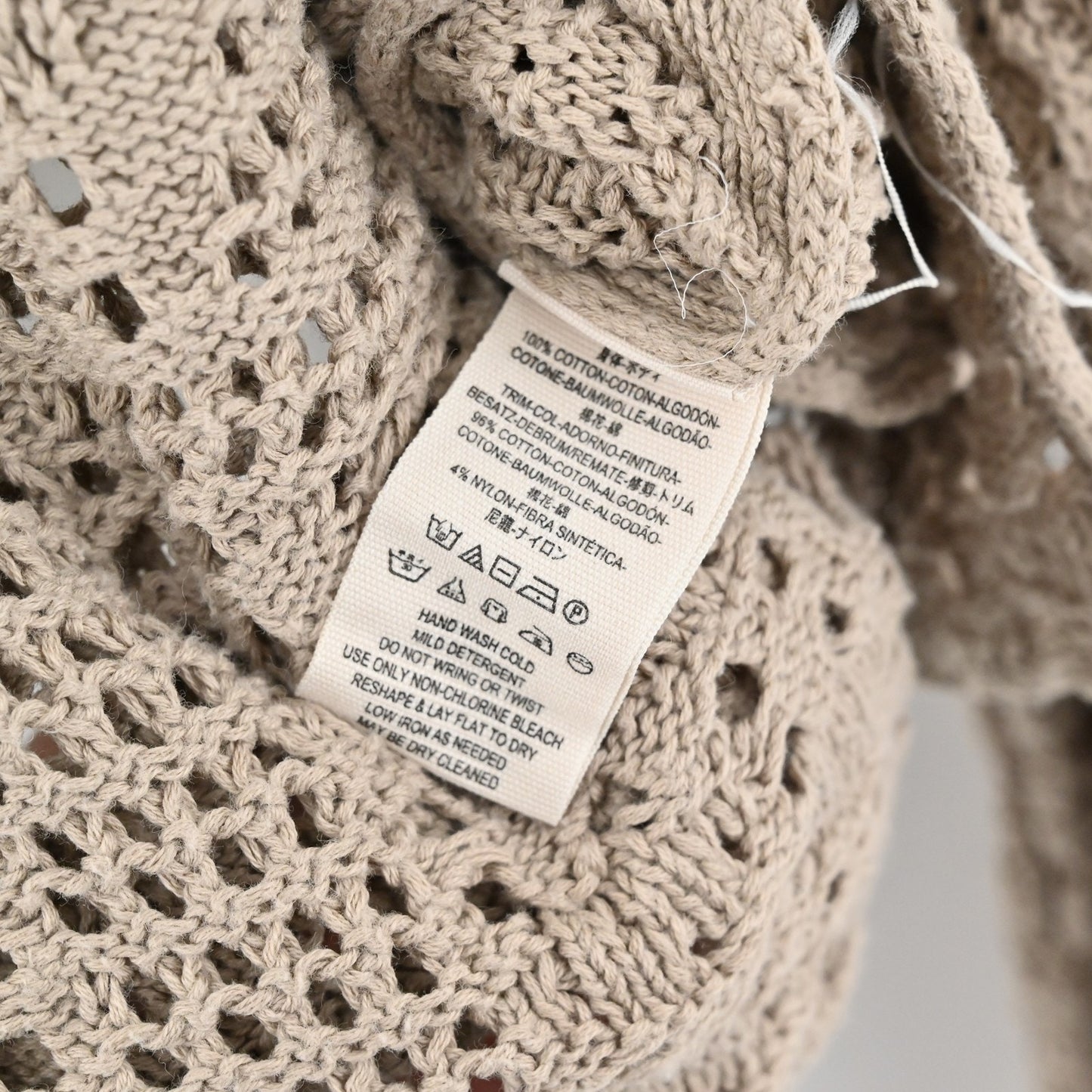 Free People Sweater Womens Large Tan Yellow Open Knit Pullover Boho Lightweight