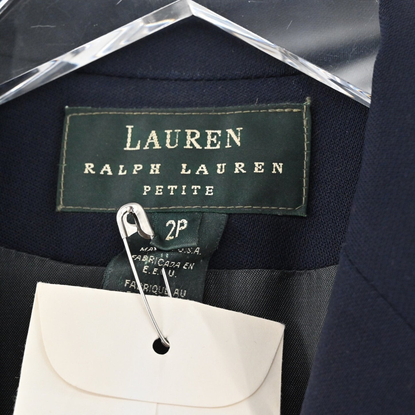 Vtg RALPH LAUREN Womens Blazer Size 2P LRL Navy Wool Academia Crest USA Y2K