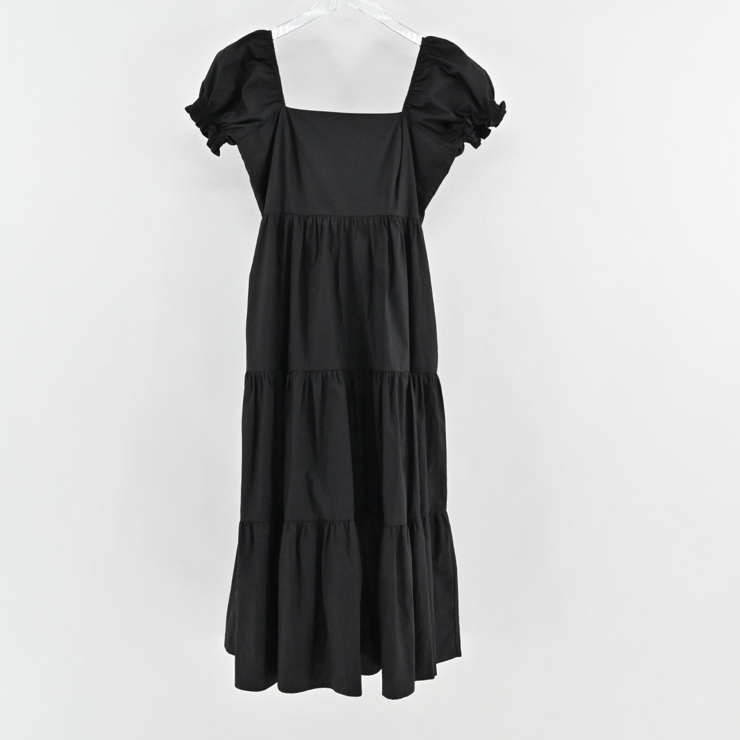 OPT Josephine Tiered Dress Size M Black Square Neck Puff Sleeve Midi Cottage NEW
