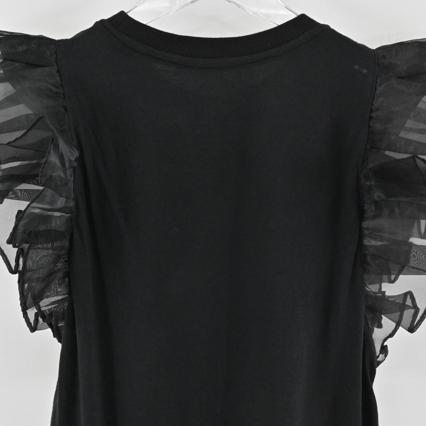 Alice Olivia Womens Garner Top Size XS Boxy Organza Sleeve Tee Black Blouse