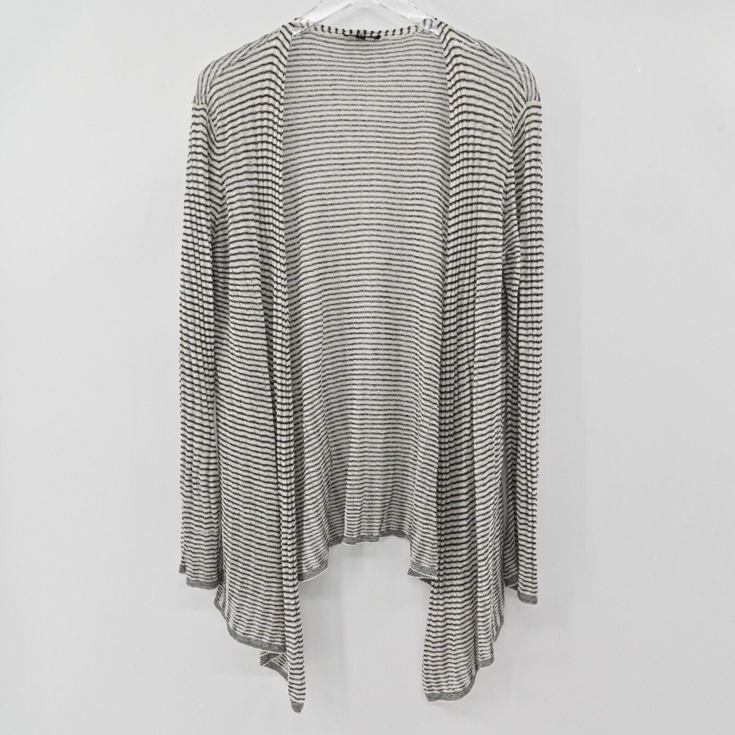 EILEEN FISHER Cardigan Womens Sz M Fine Organic Linen Crepe Knit Sweater Stripe