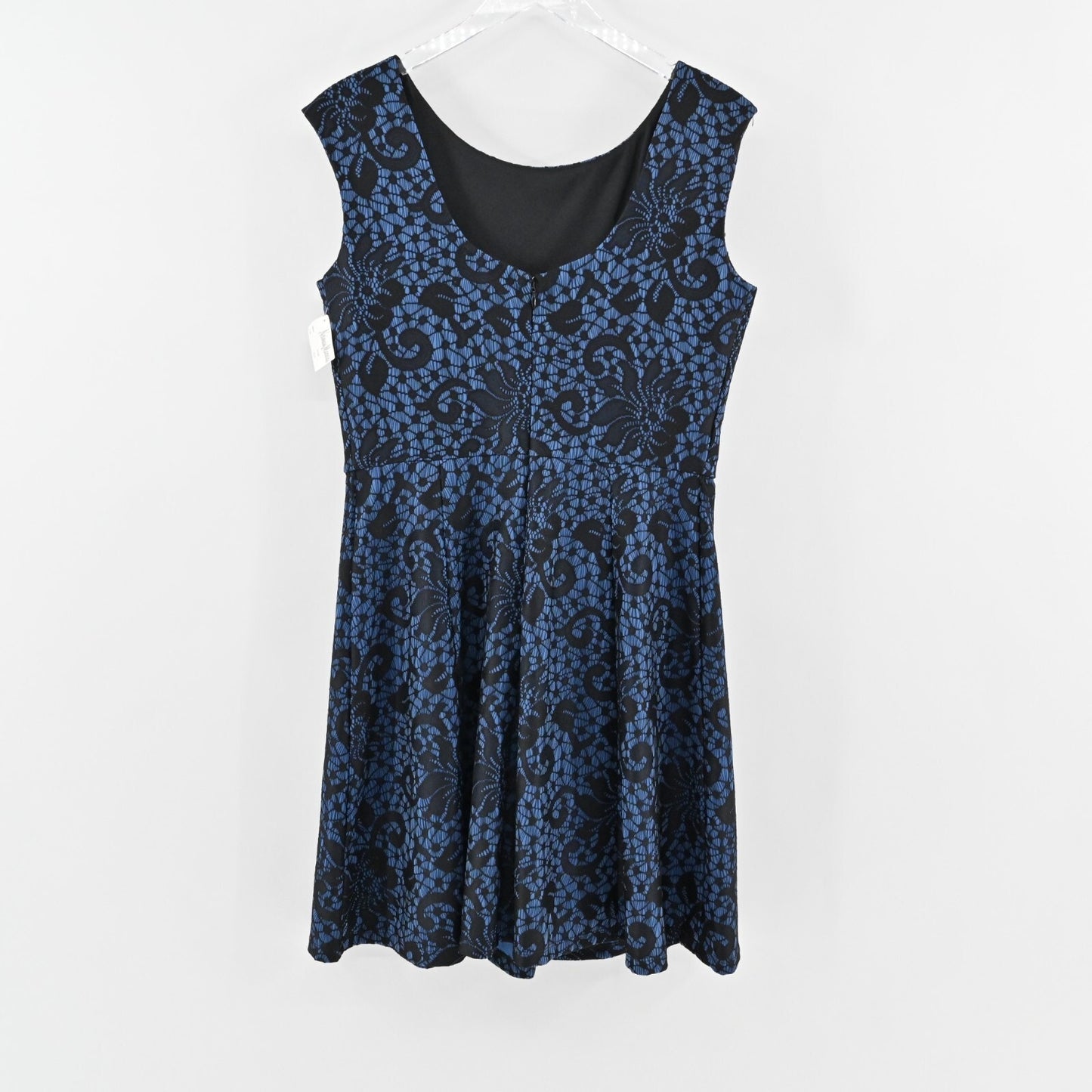 Vtg NEIMAN MARCUS Dress Size 10 Blue Black Floral Lace Sleeveless Flare Retro