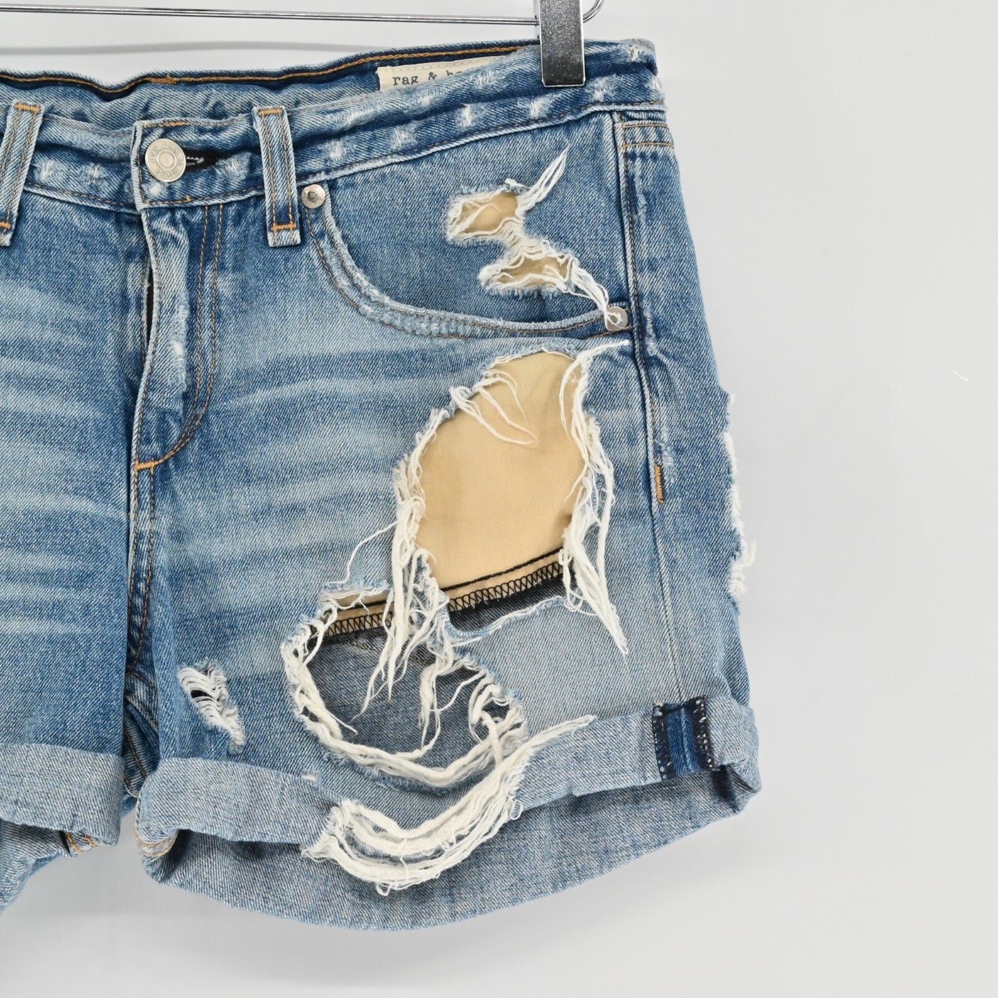 RAG BONE Womens Rebel Jean Shorts Size 25 Boyfriend Distressed Denim Cotton Boho