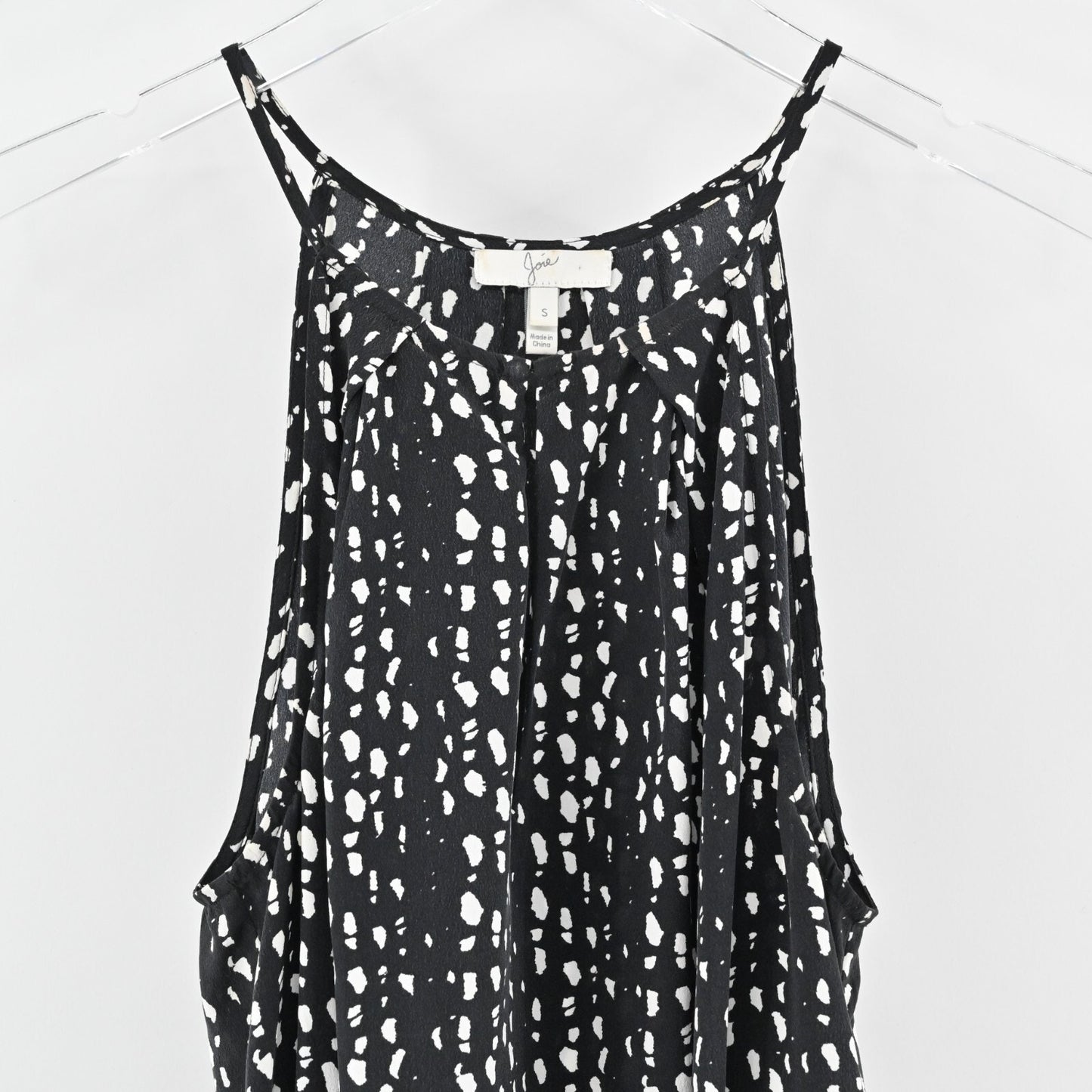 JOIE Silk Top Womens Size S Black White Print Sleeveless Blouse Minimalist Retro