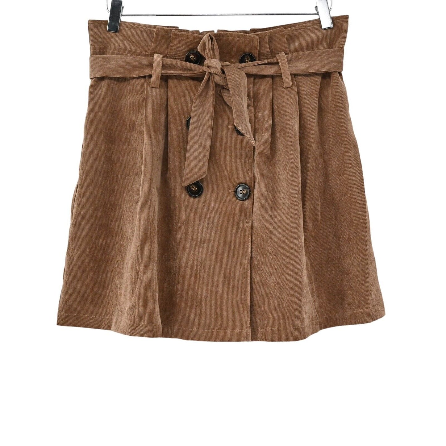 ALTARD STATE Skirt Womens Size L Brown Corduroy Button Front Paperbag Waist Mini