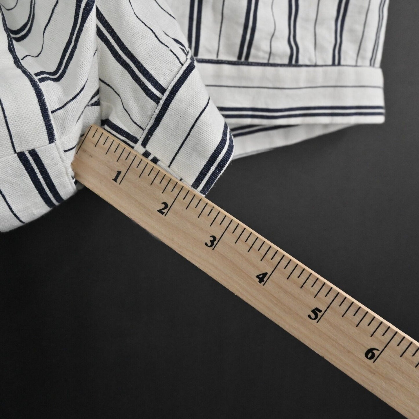 SUBOO Shorts Womens Size 4 Straighty 180 High Waist Striped Navy Ivory Linen