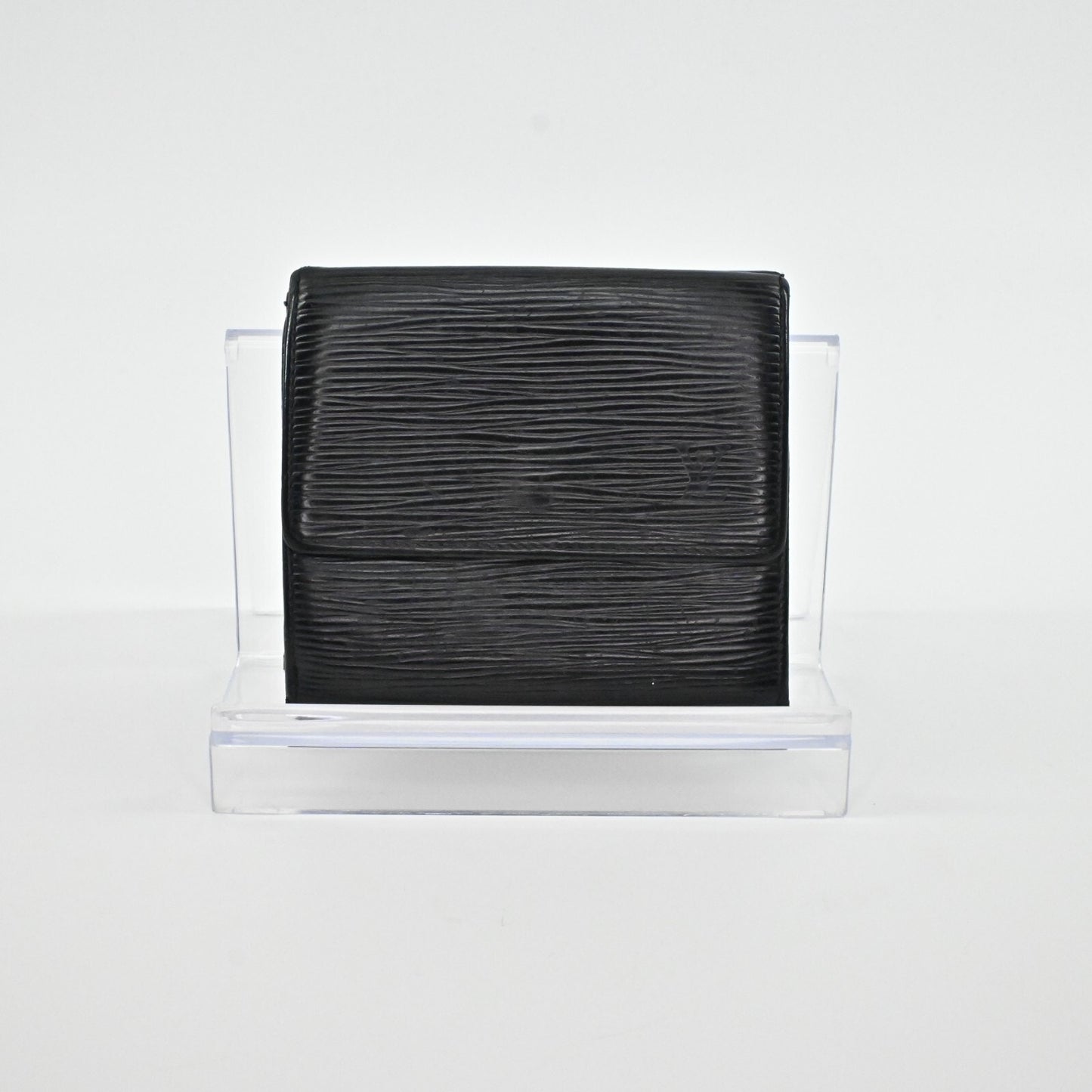 Vtg LOUIS VUITTON Wallet Epi Leather Elsie Black Leather Small Billfold LV Logo
