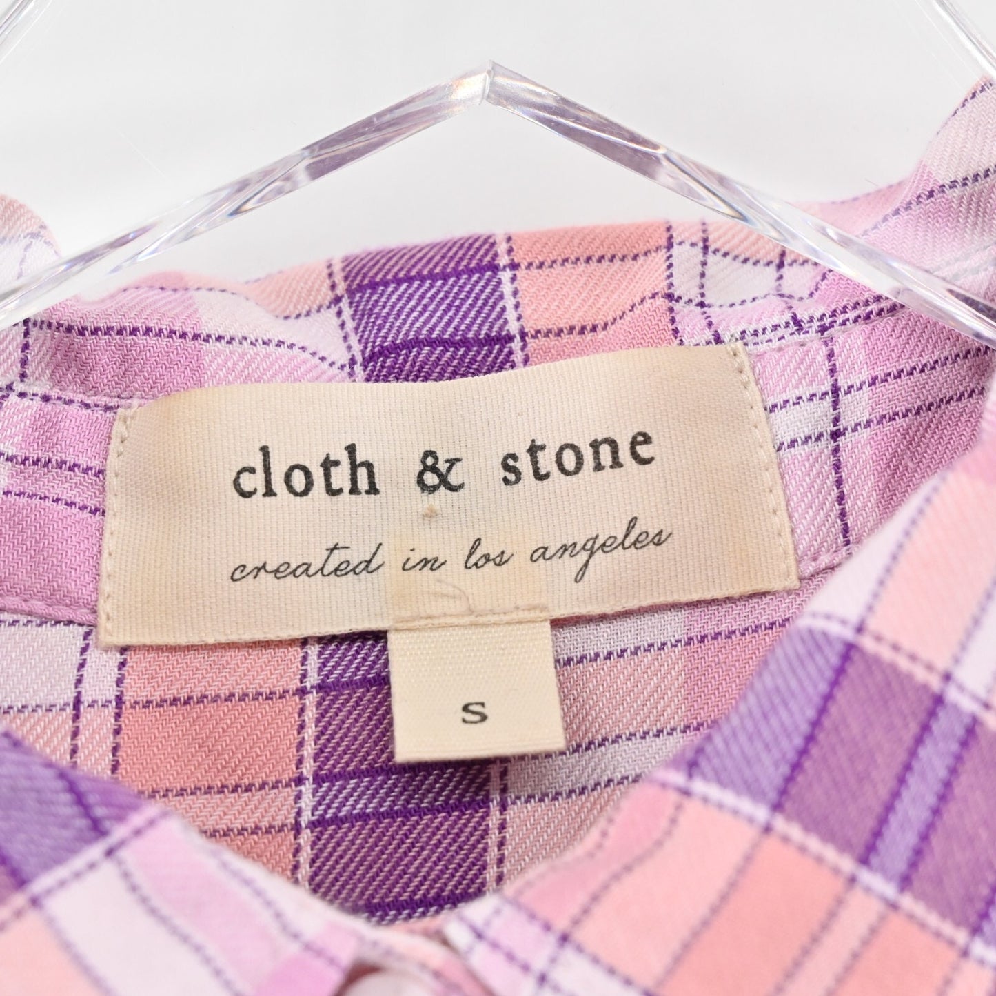 CLOTH STONE Top Womens Sz S Pink Purple Plaid Button Front Short Sleeve Western