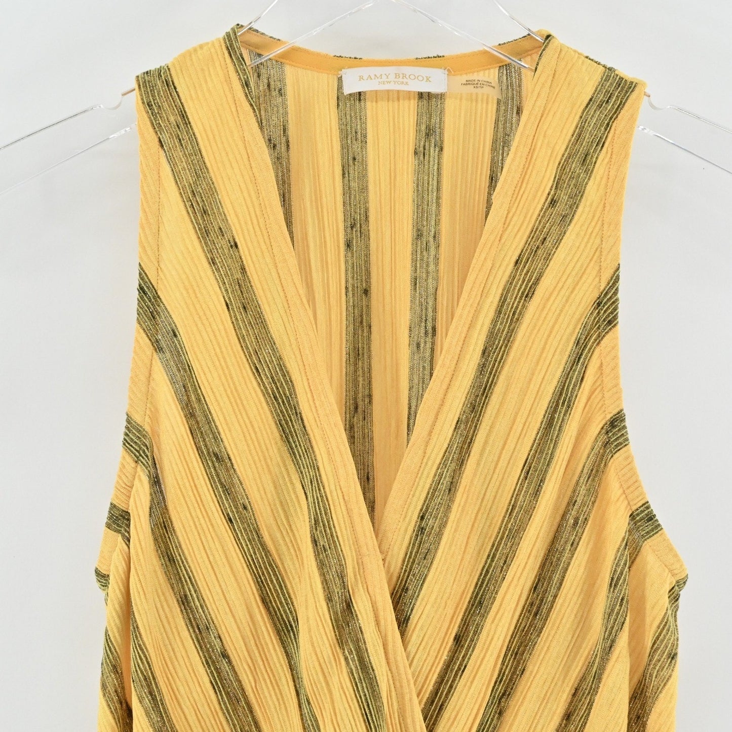 Ramy Brook Womens Candice Top Size XS Striped Gold Metallic Sleeveless Surplice