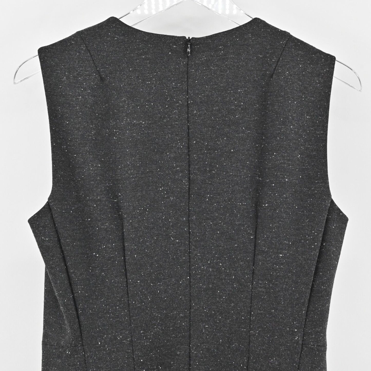 THEORY Dress Size 8 Seamed Sleeveless Melange Ponte Wool Blend Gray Pleated Mini