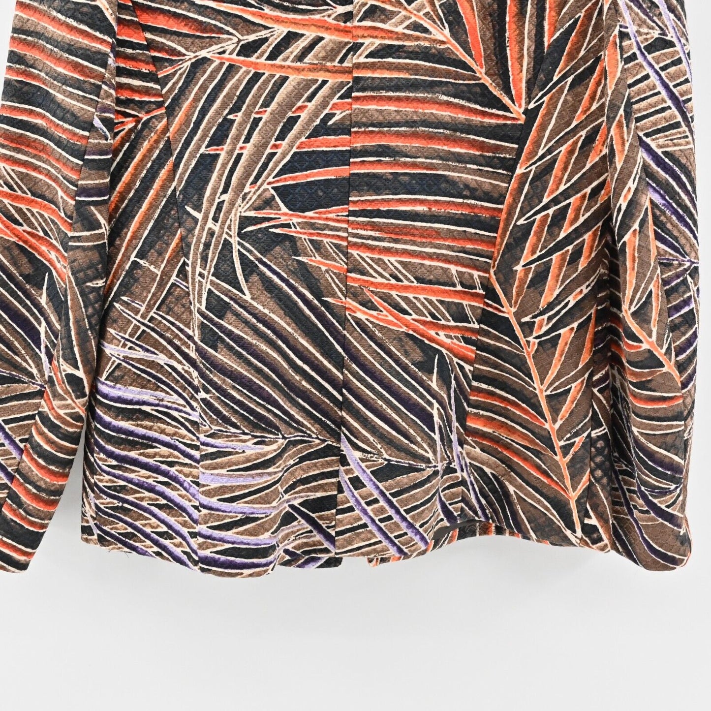 Vtg ELLEN TRACY LINDA ALLARD Womens Silk Jacket Size 10 Leaf Print Collarless