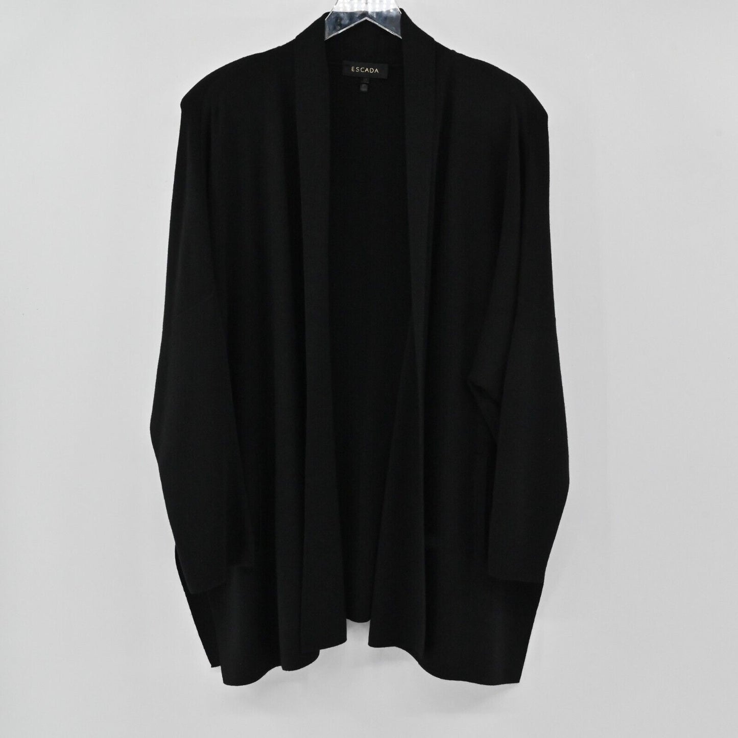 ESCADA Cardigan Sweater Womens Size 42 Black Wool Knit Open Front Quiet Luxury