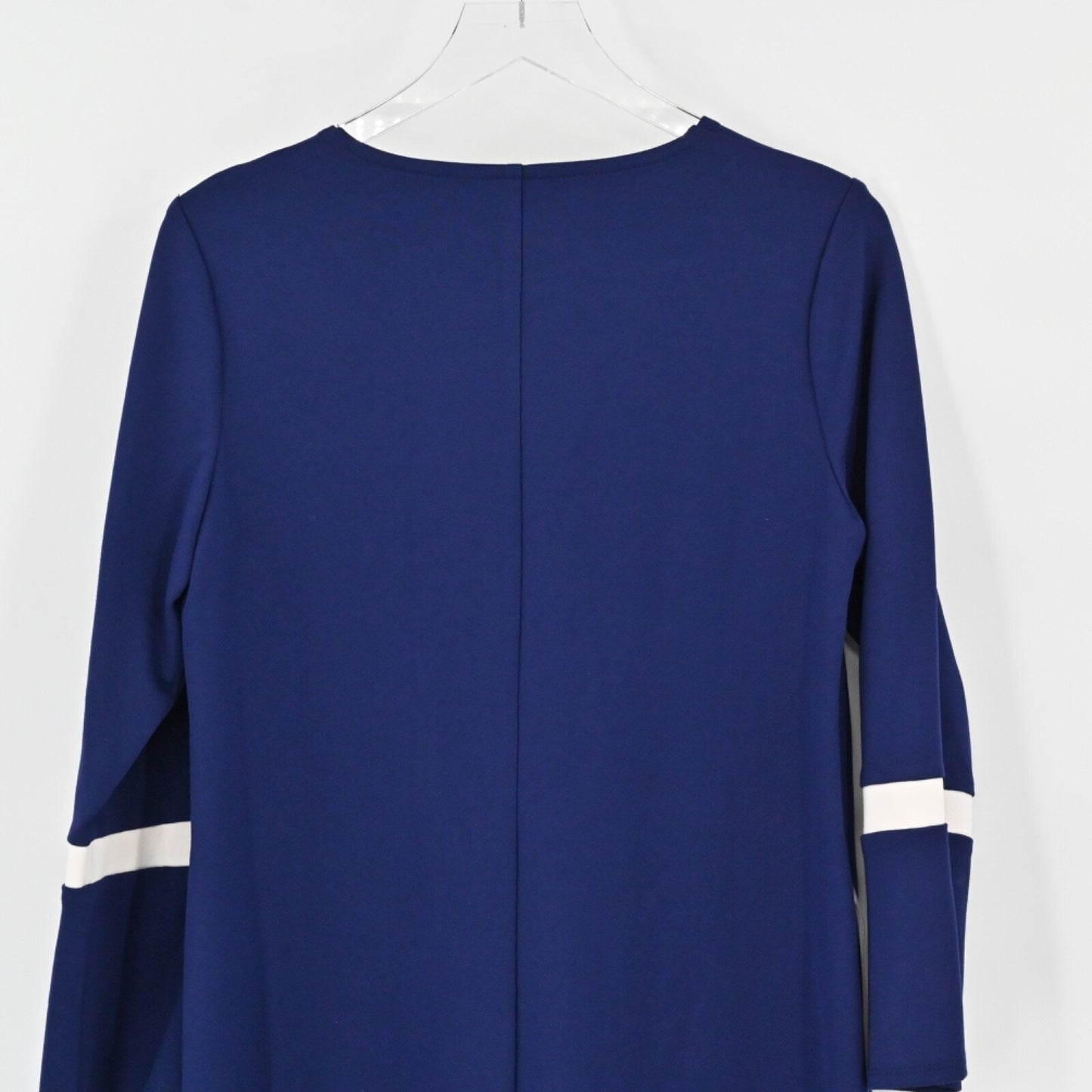 ANNE KLEIN Womens Blue Knit Dress Size M Shift Stripe Bell Sleeve Pockets NEW