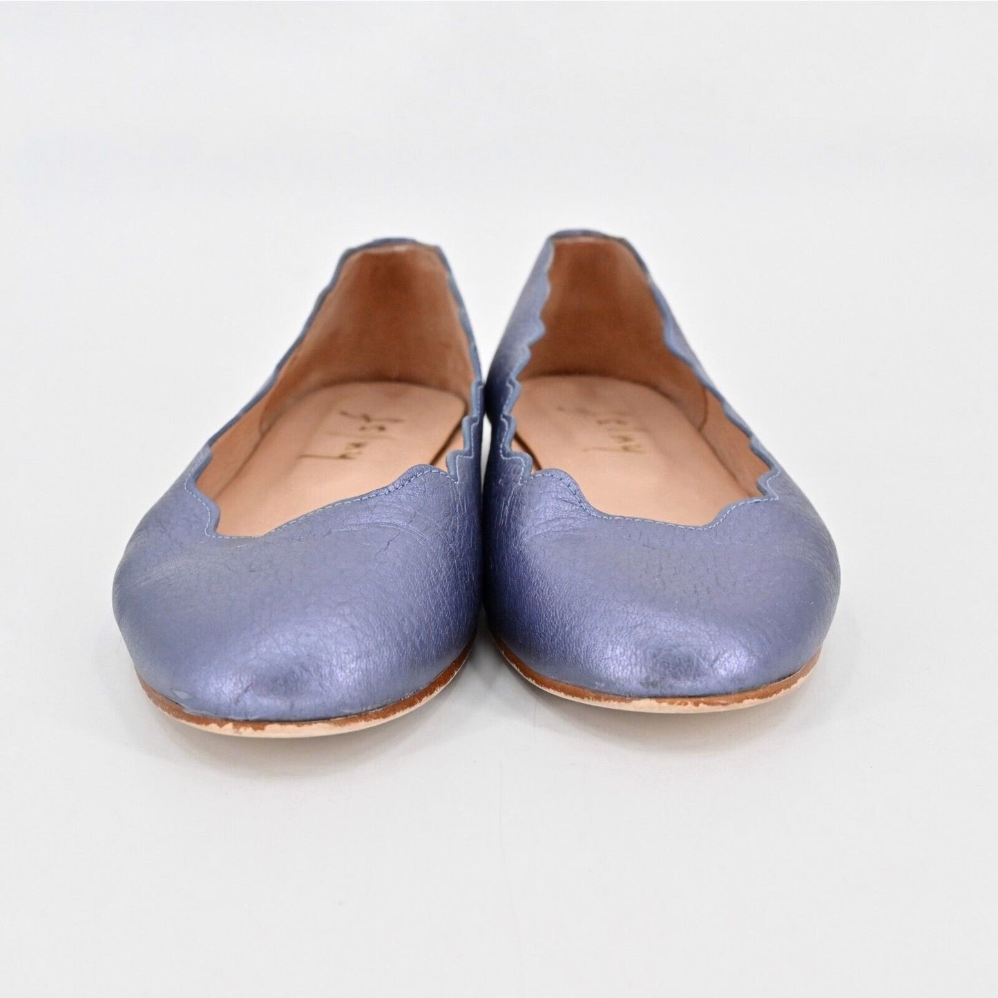 FRENCH SOLE Flats Womens Sz 7B Jigsaw Metallic Purple Leather Scallop Trim FSNY