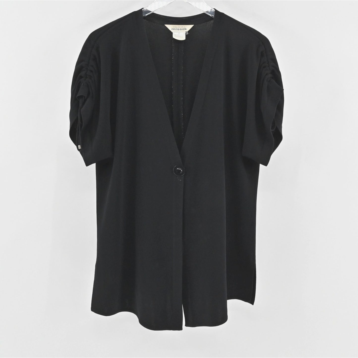 Misook Womens Black Knit Cardigan Size M Minimal VNeck Short Sleeve Exclusively