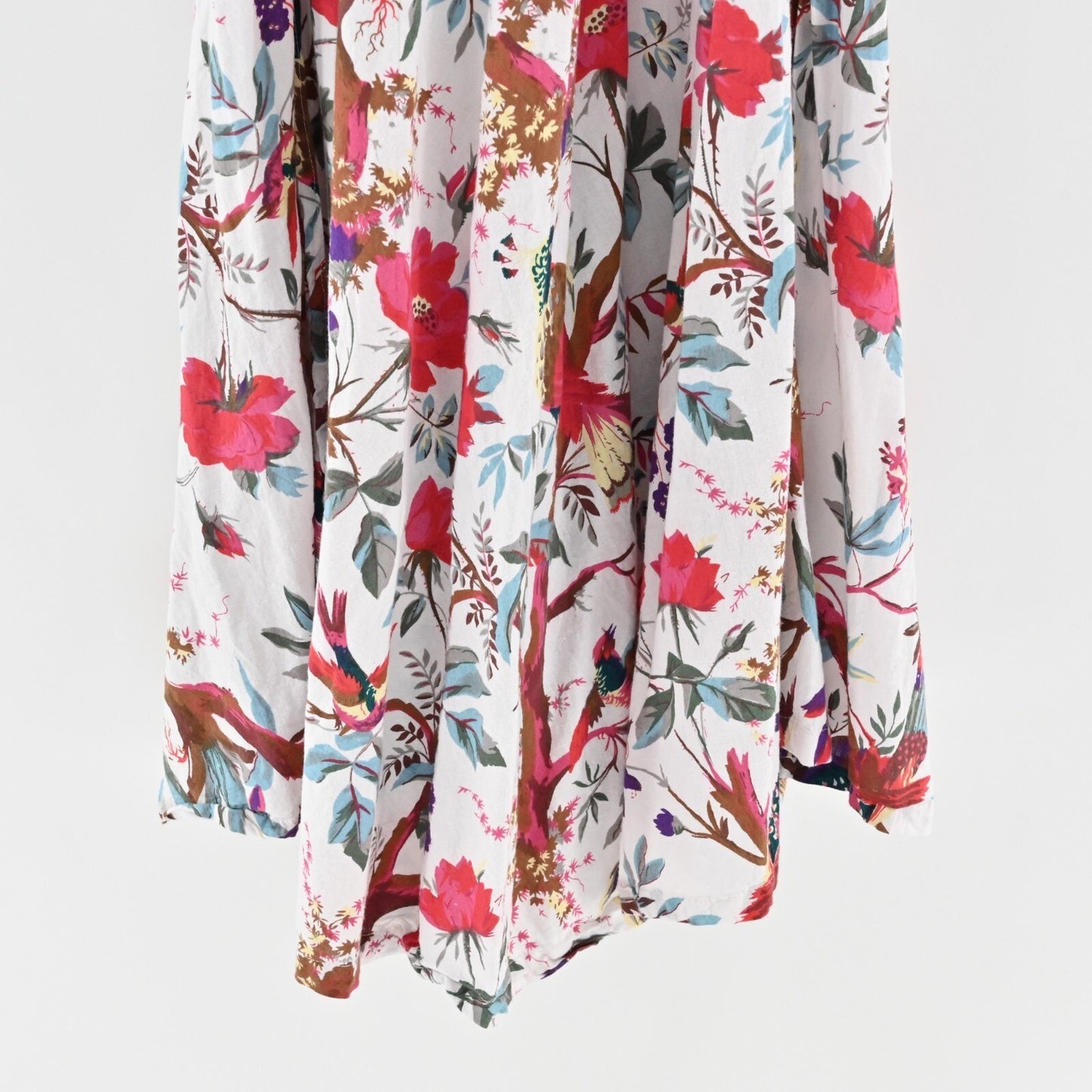 GUADALUPE DESIGN Maxi Dress Size S Cotton Tie Neck Bird Floral Print Relaxed