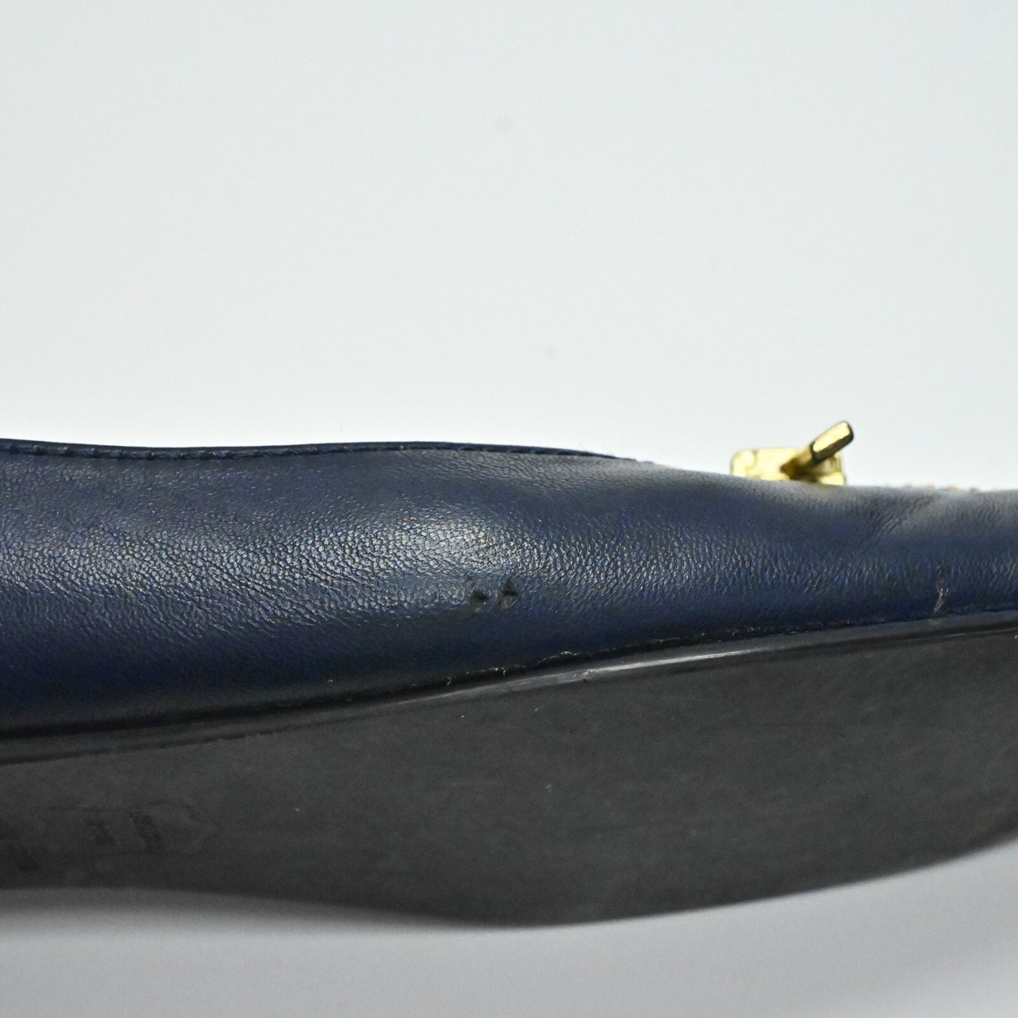 FRENCH SOLE Flats Womens Sz 6.5 B Navy Leather Gold Zip Slip On Ballet Shoe FSNY