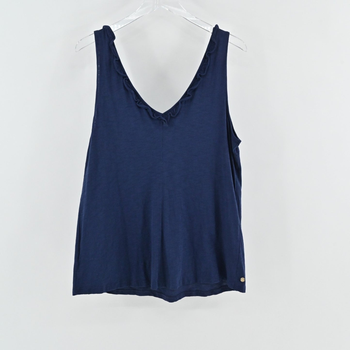 Lilly Pulitzer Womens Gigi Ruffle Tank Top Size XL Navy Blue Coastal Pima Cotton