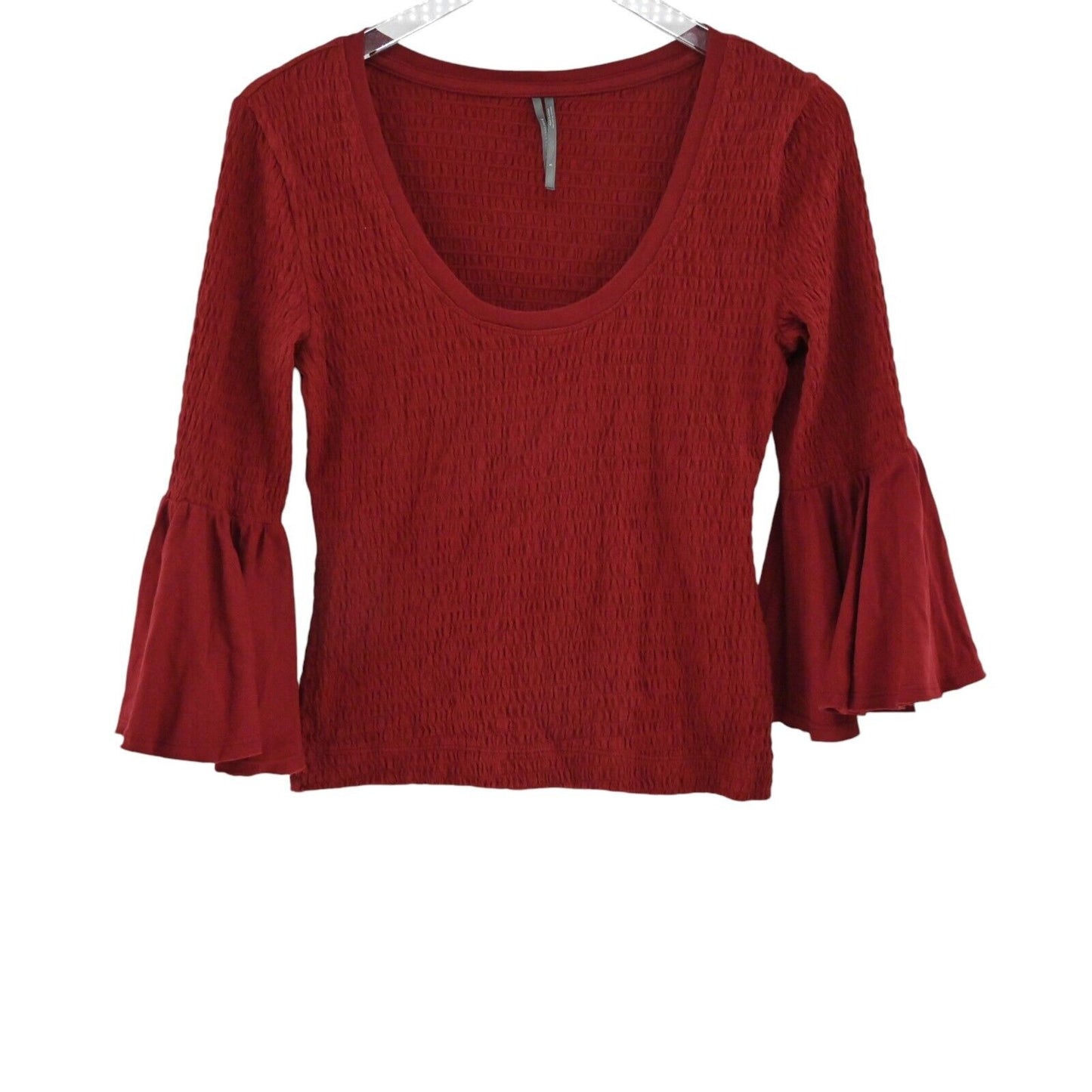ANTHROPOLOGIE Top Womens Size S Smocked Bell Sleeve Scoop Neck Stretch Blouse
