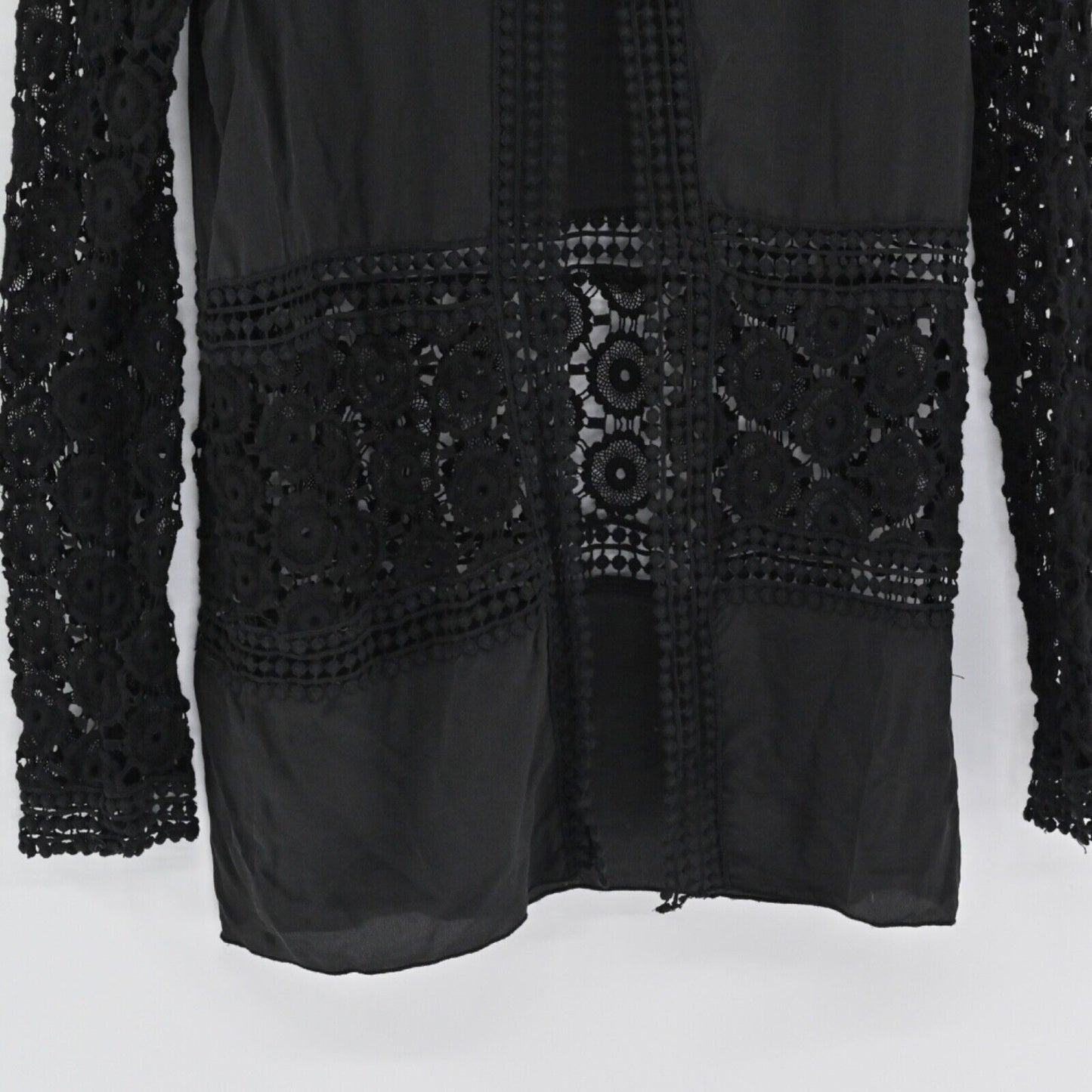 JOHNNY WAS Top Womens Size S Silk Crochet Black Tulip Back 4 LOVE AND LIBERTY