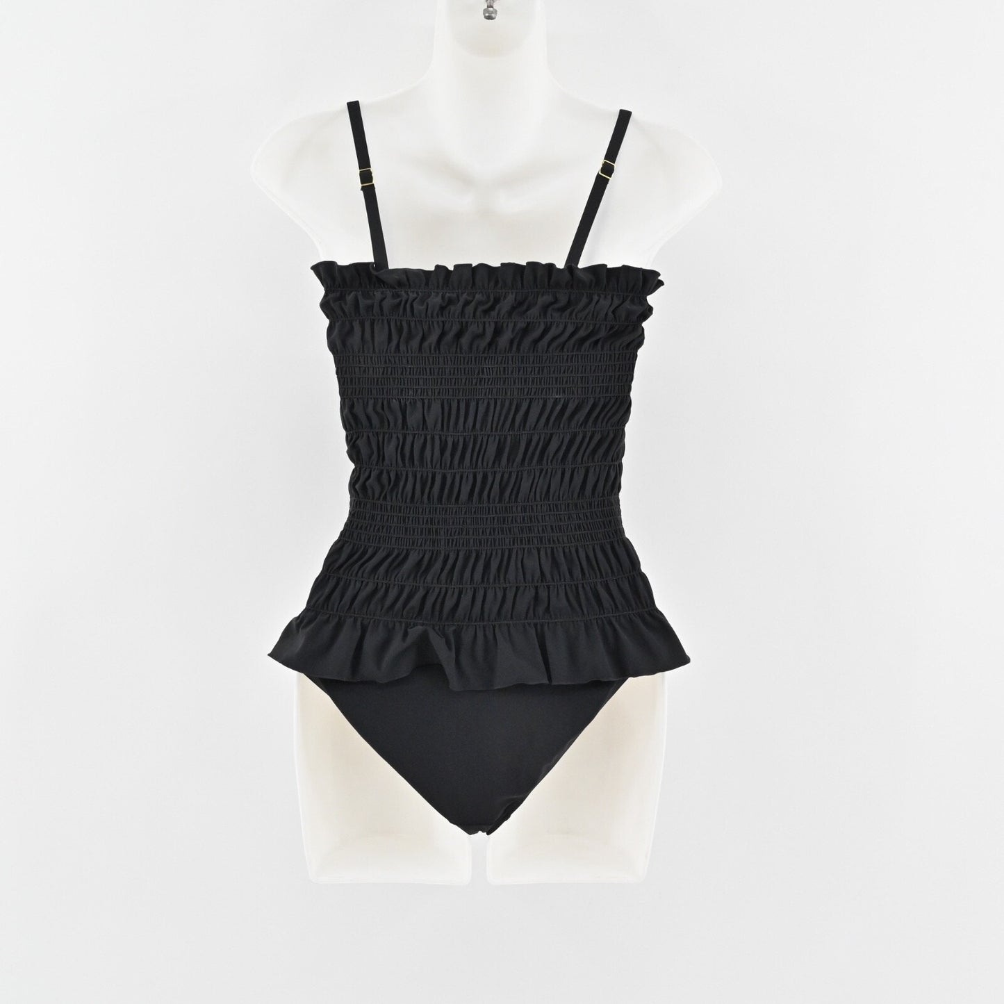 TORY BURCH Womens Costa Swimsuit Sz XS Black Smocked Convertible One Piece Retro
