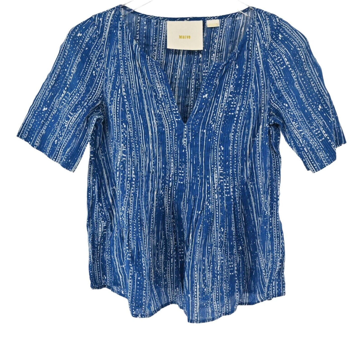 ANTHROPOLOGIE Top Womens Size 0 MAEVE Blue Stripe 100% Cotton Orchid Island Boho