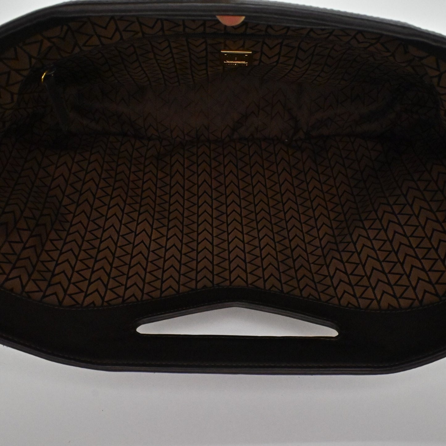 MICHAEL KORS Monogram Bag MK Print Cutout Handle Mixed Media Brown Tan Decoupe