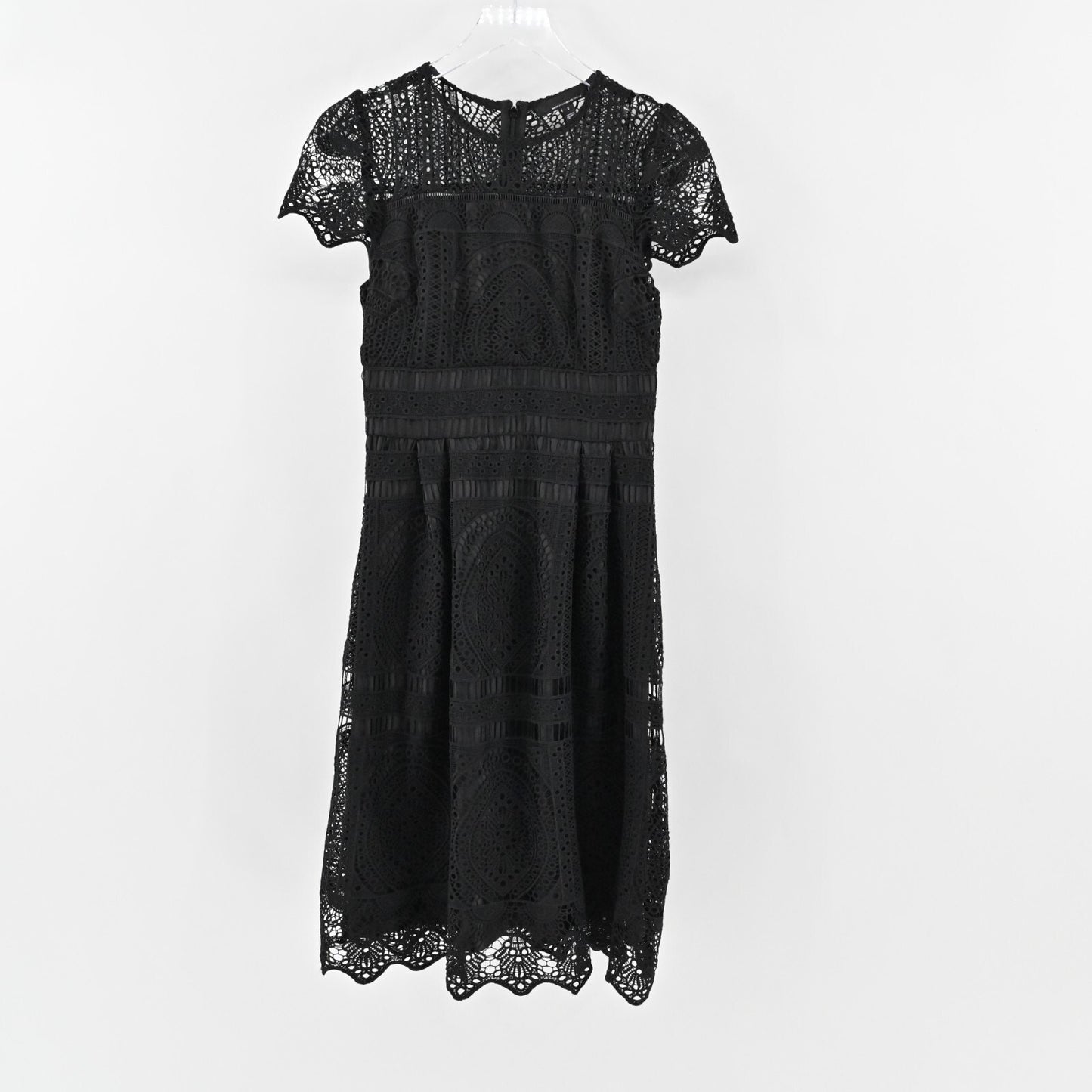 WHBM Dress Size 2 Black Embroidered Lace Fit Flare Whimsigoth Victorian Office