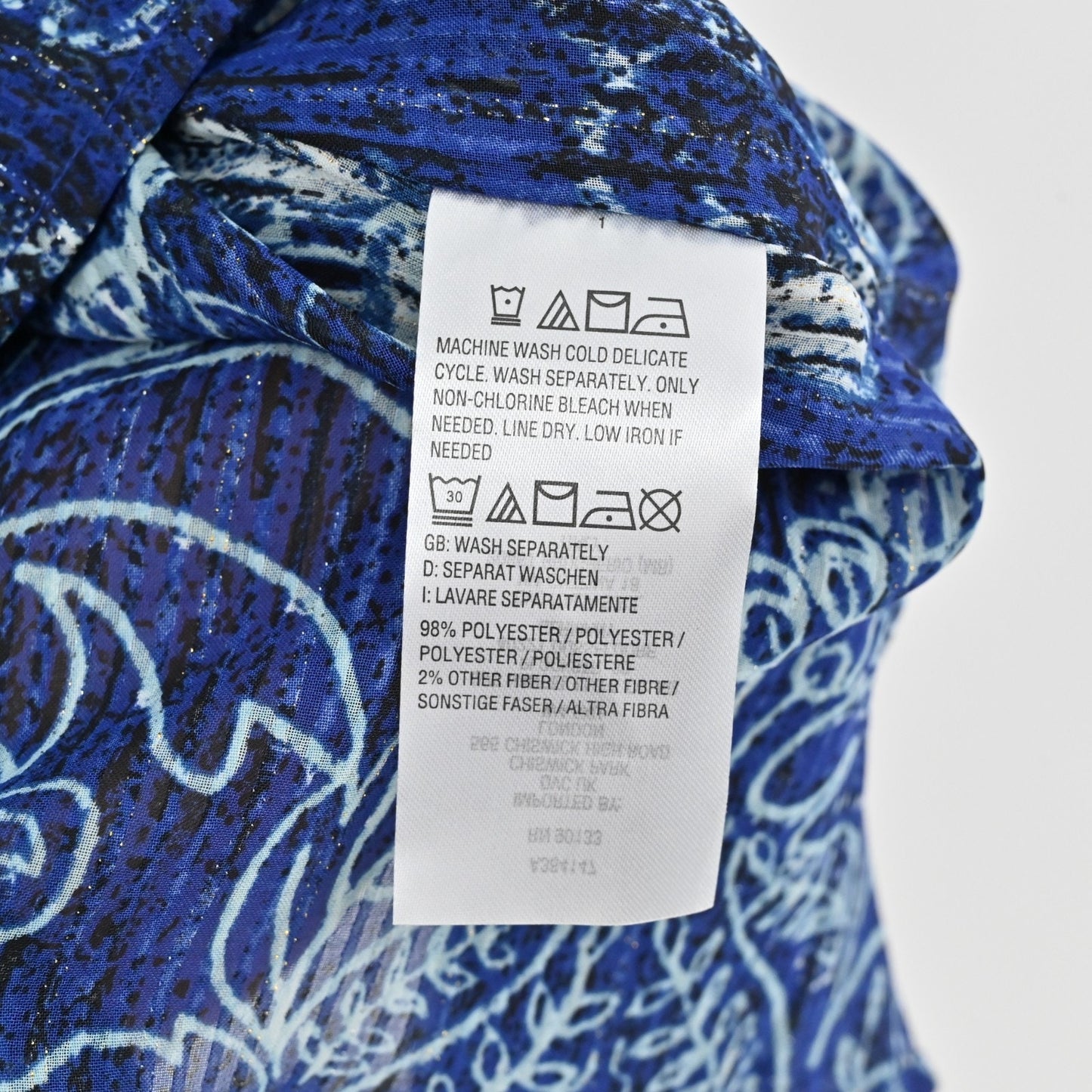 Bob Mackie Womens Kaftan Blue Top Size 3X Metallic Floral Wearable Art Flowy NEW