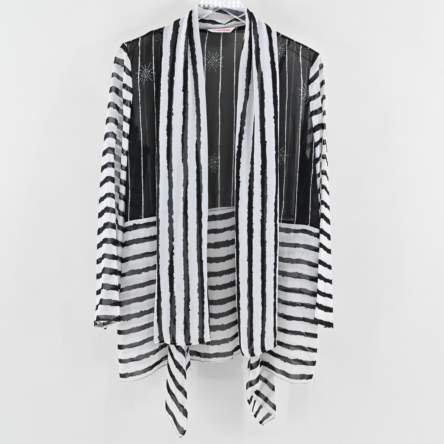 Zandra Rhodes Striped Sheer Duster Cardigan Size S Black White Kimono Festival