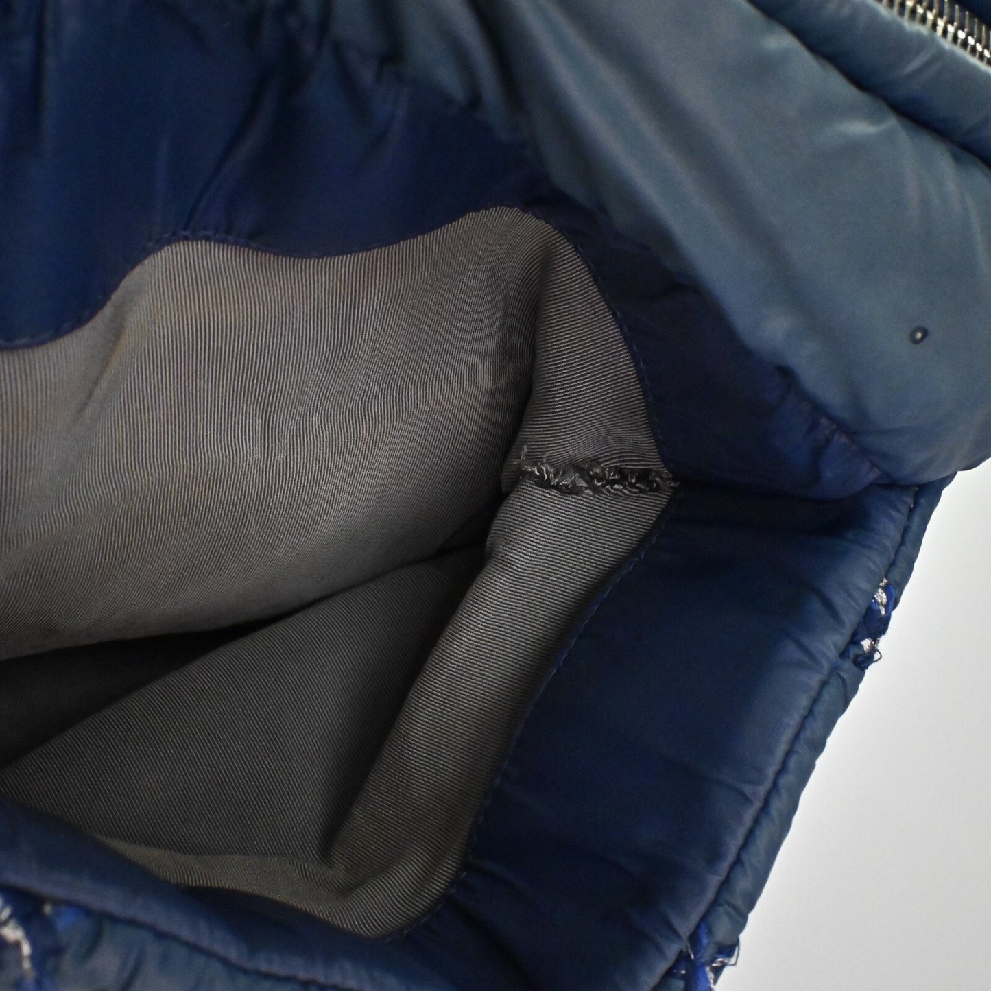 CHANEL Shoulder Bag Byzance Tweed On Stitch Blue Nylon Quilted Chain Strap
