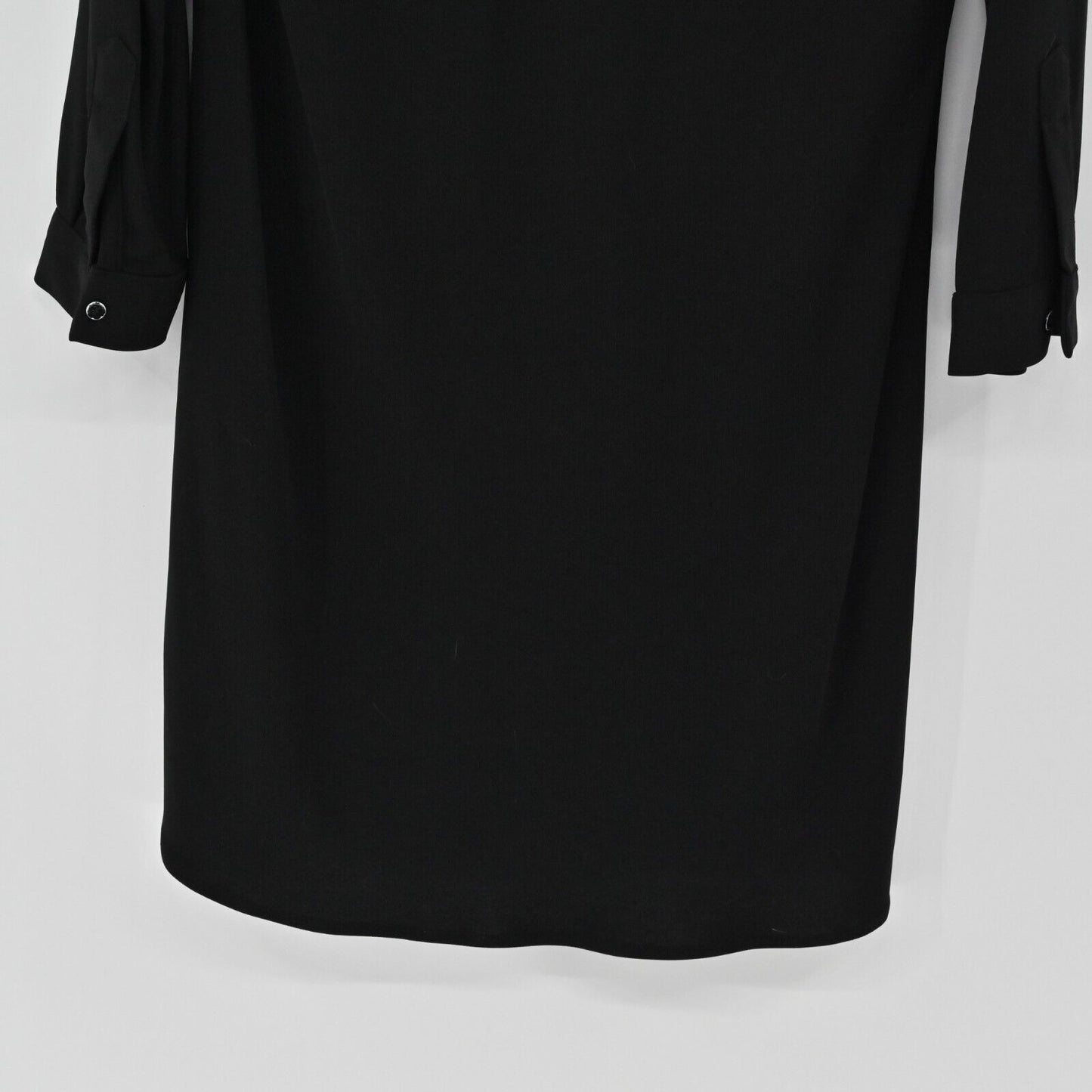 ZARA Dress Womens Size S Solid Black VNeck Shirt Style Relaxed Roll Tab Sleeve
