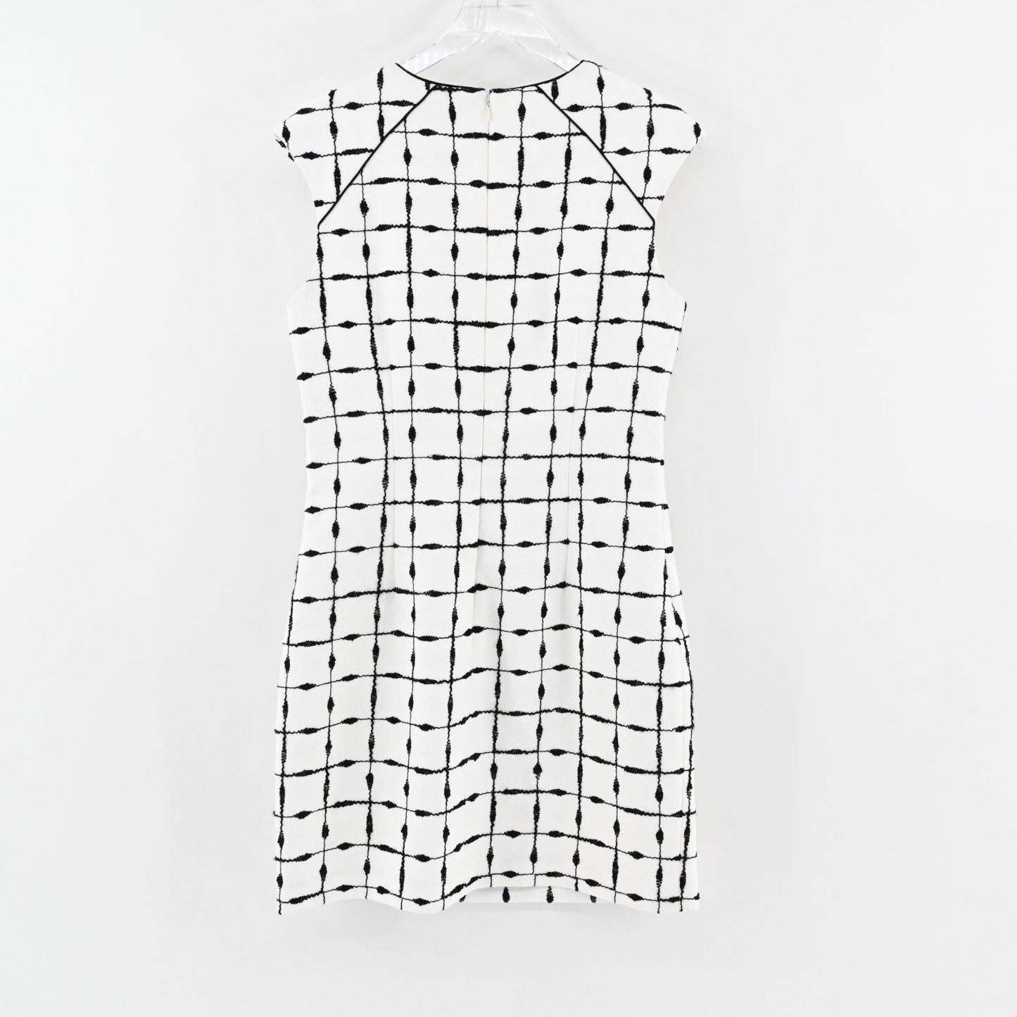 BADGLEY MISCHKA Dress Sz 10 Belle White Black Windowpane Print Cap Sleeve Retro