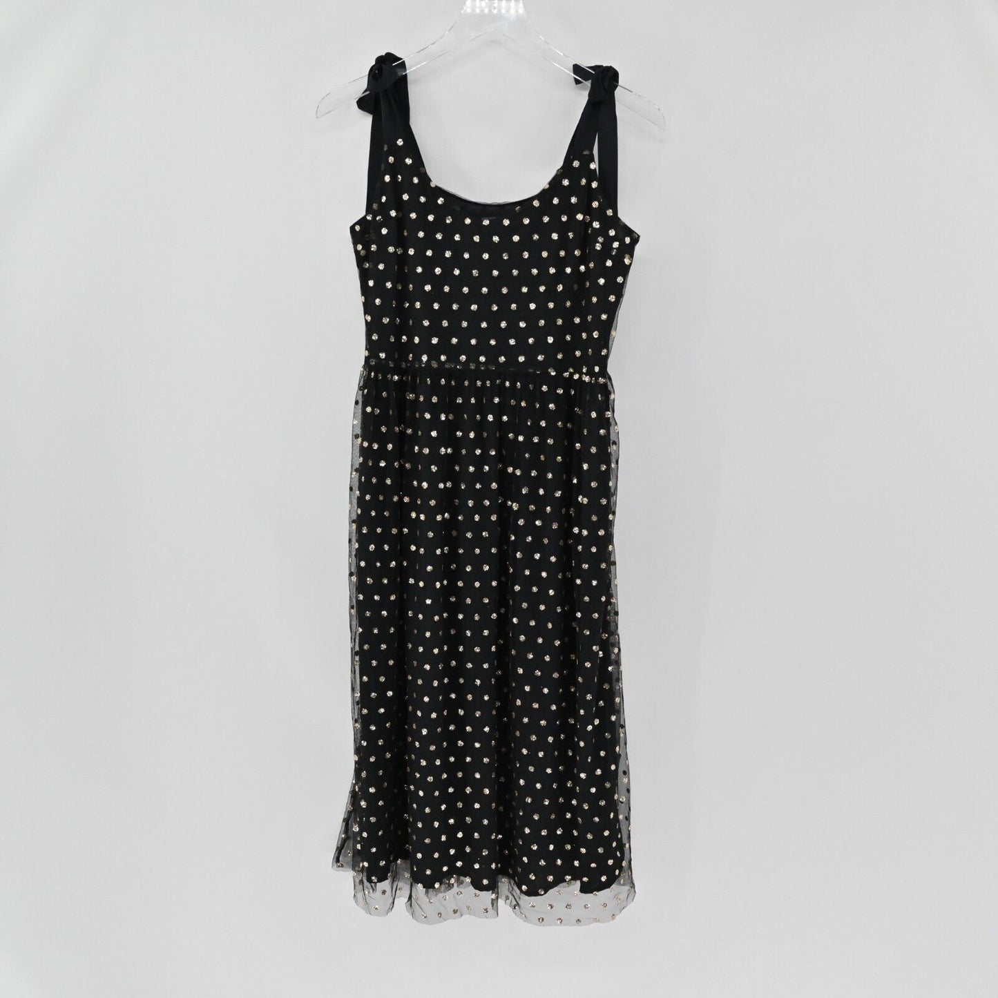 MODCLOTH Dress Womens Size L Another Brilliant Polka Dot Black Gold Tie Shoulder