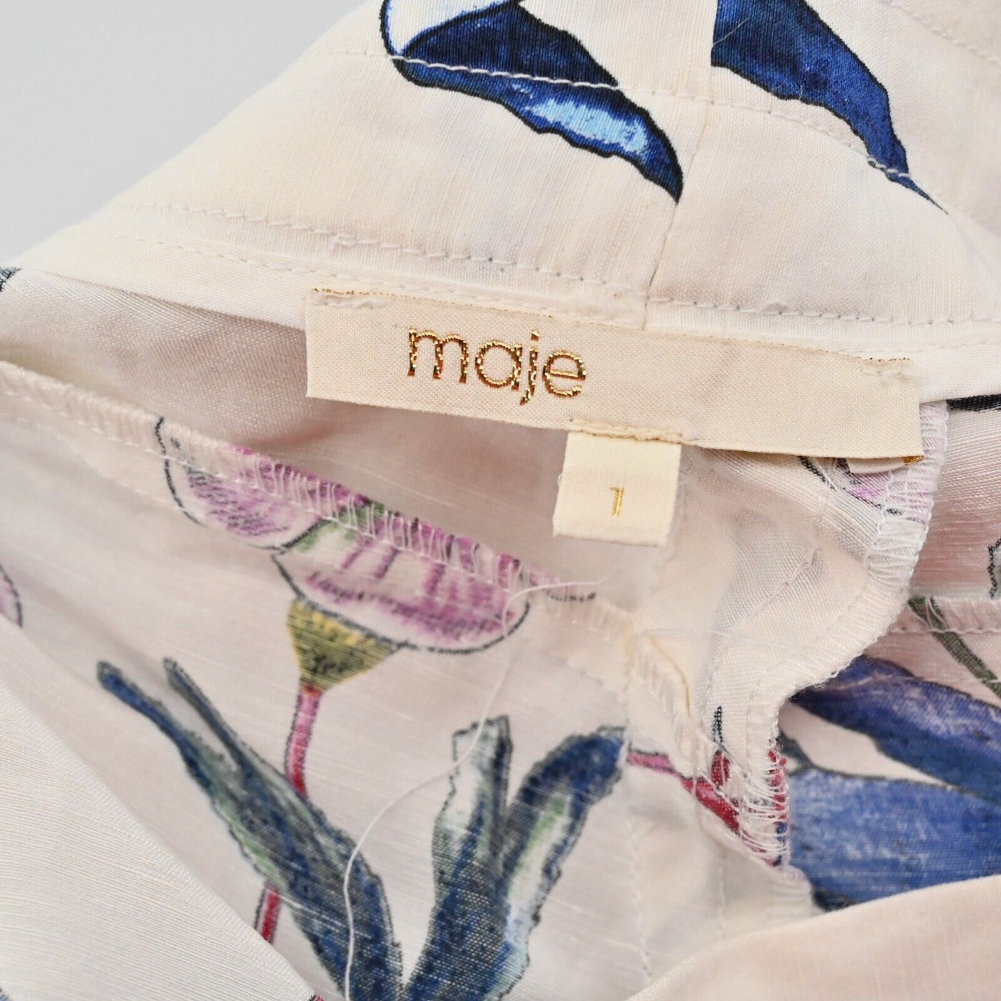 MAJE Pants Womens Sz S Paolo Floral Print Straight Leg Silk Linen Tropical FLAW