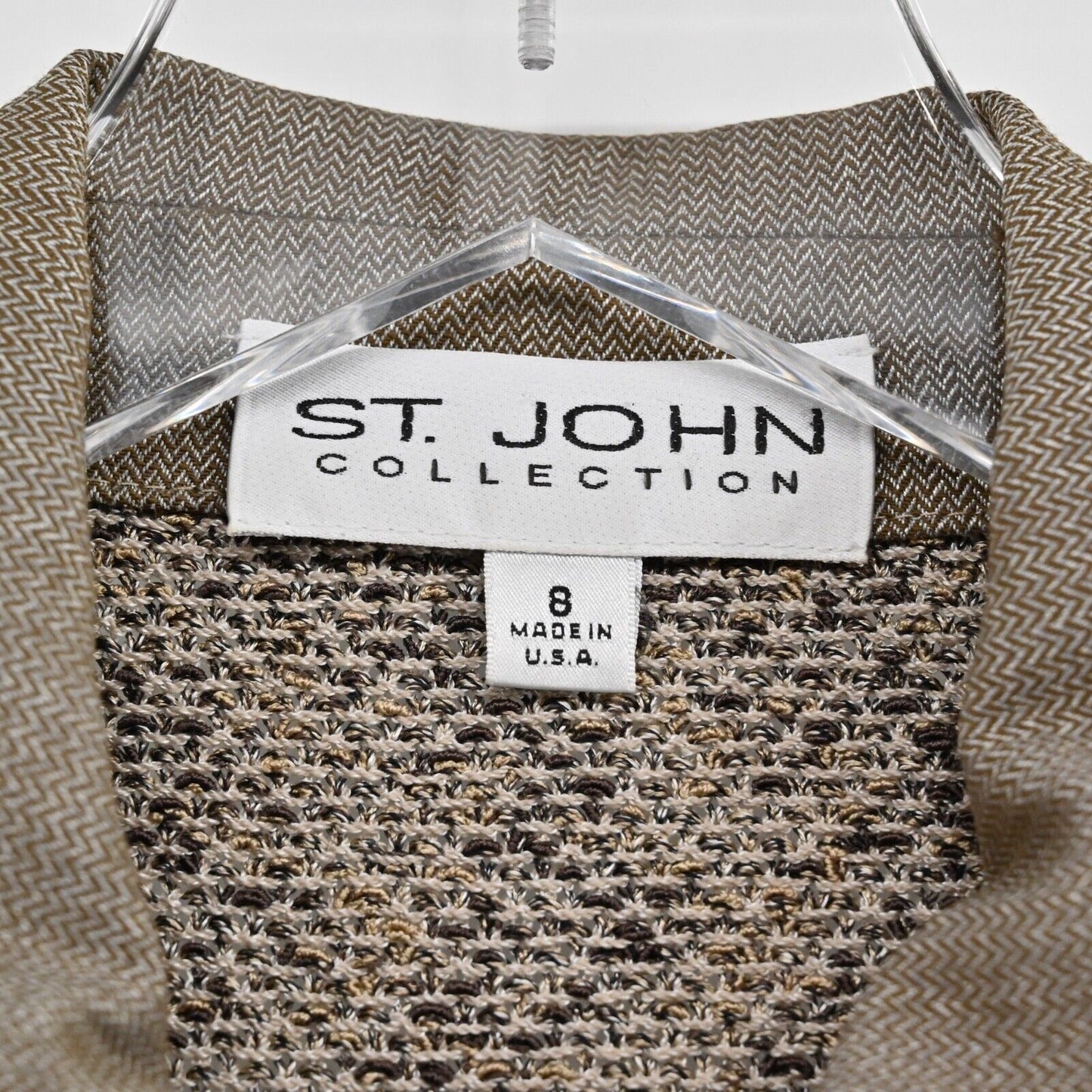 Vtg ST JOHN Skirt Suit Sz 8/10 Santana Knit Brown Marled Full Zip Jacket Pleated