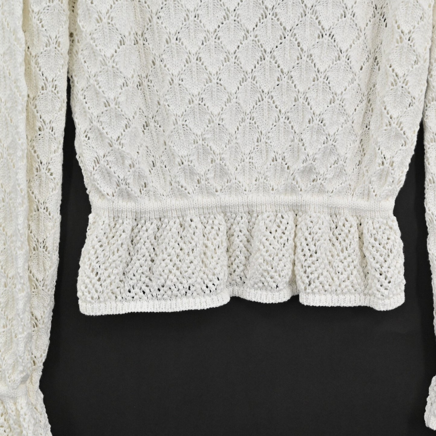 ANTHROPOLOGIE Womens Pointelle Sweater Size M Flounce Hem Knit Ivory Preppy NEW