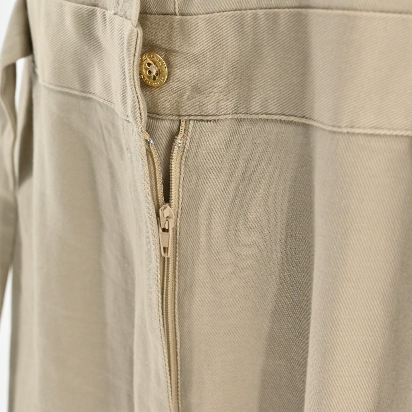 H by HALSTON Khaki Jumpsuit Womens Size L Button Tie Waist Wide Leg Casual