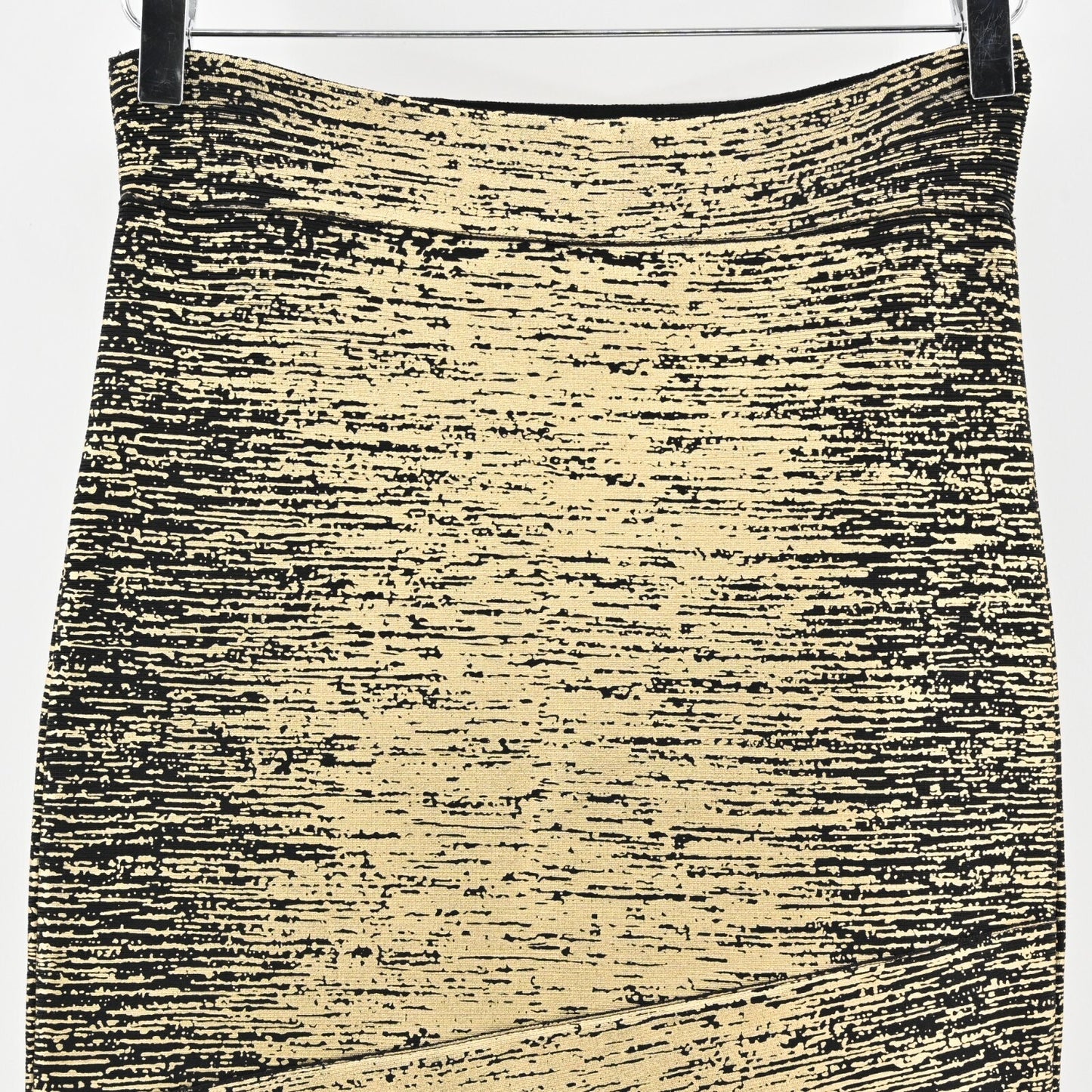 BCBG MAXAZRIA Skirt Size M Silvie Bandage Metallic Foil Print Gold Black Combo