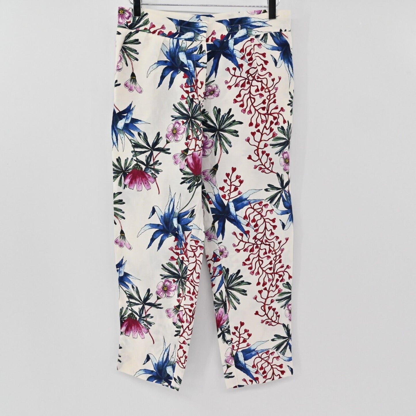MAJE Pants Womens Sz S Paolo Floral Print Straight Leg Silk Linen Tropical FLAW