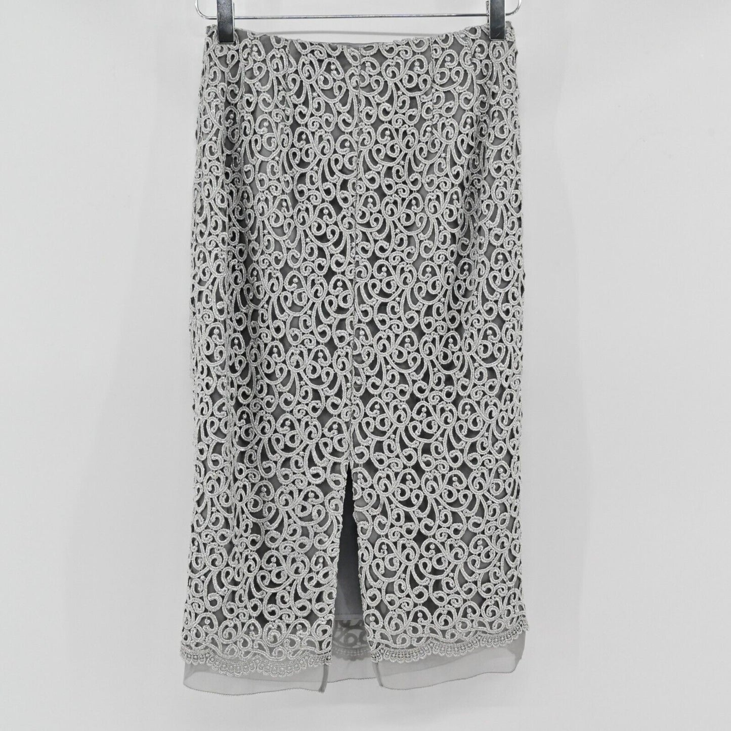 ANNE KLEIN Skirt Suit Womens Size 2 Silver Lace Two Piece Matching Set Tank